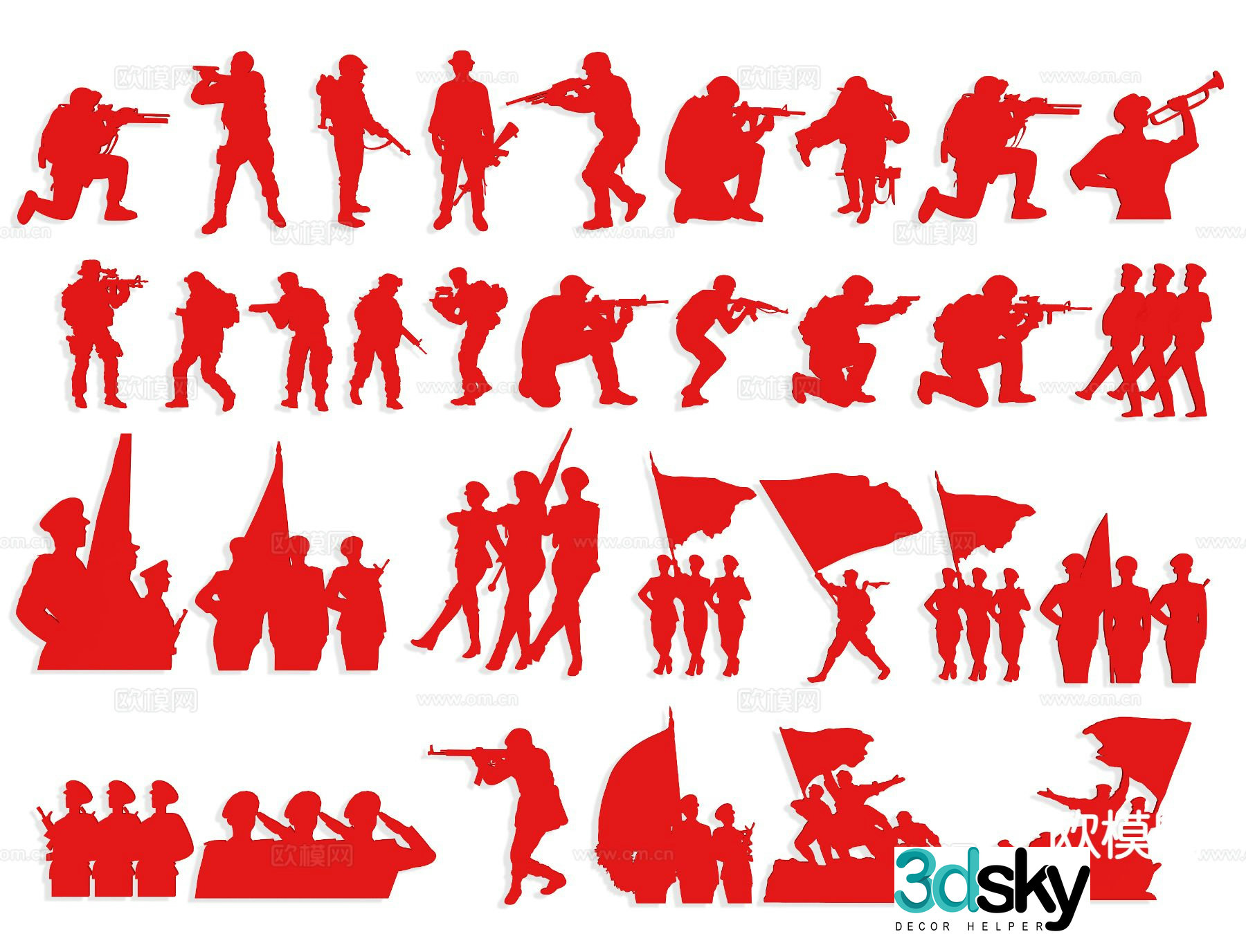 Revolutionary soldier badge silhouette paper cut soldier wall sticker 3d model
