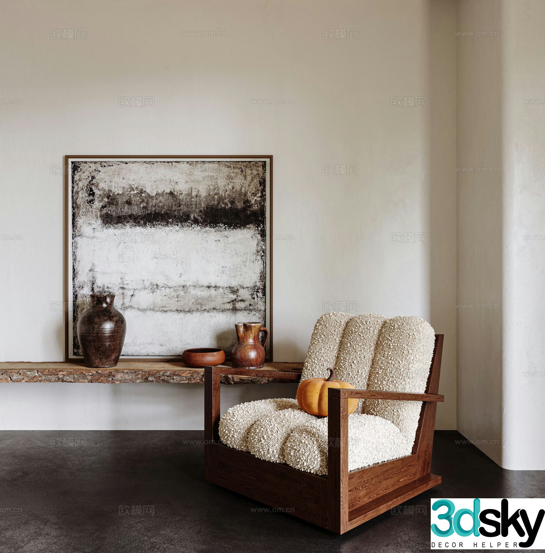 Wabi-sabi style single sofa 3d model
