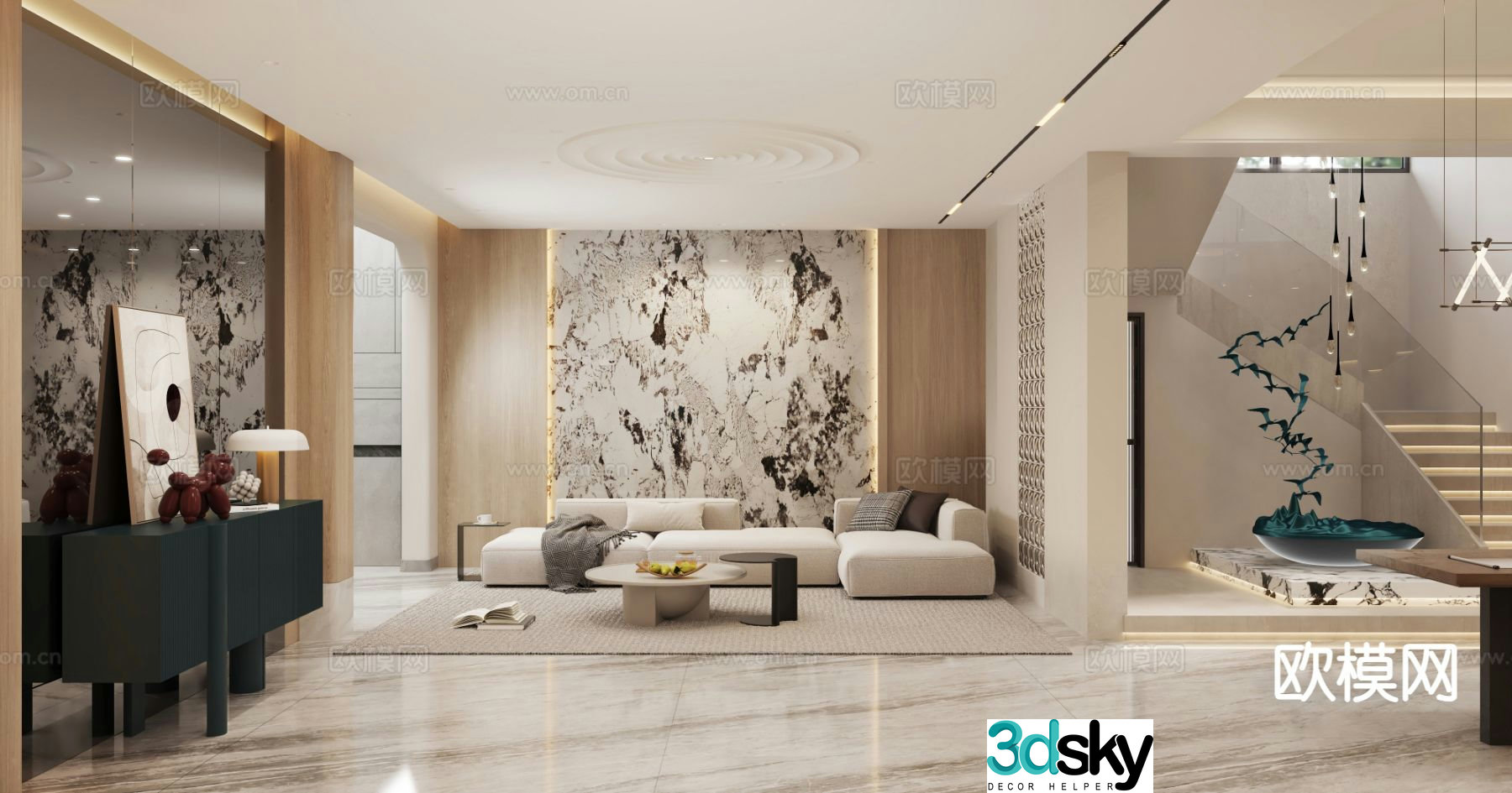 Modern basement entertainment room lounge 3d model