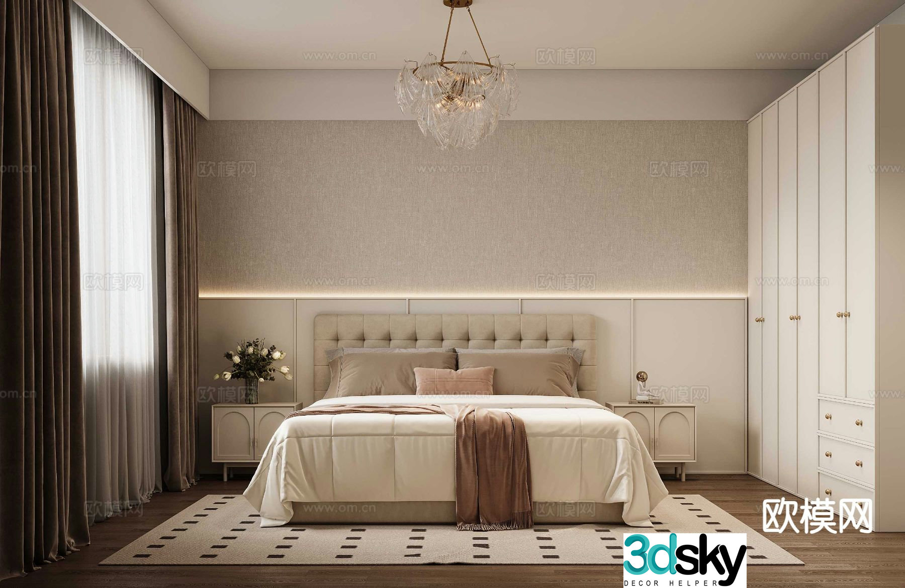 Cream guest bedroom master bedroom 3d model