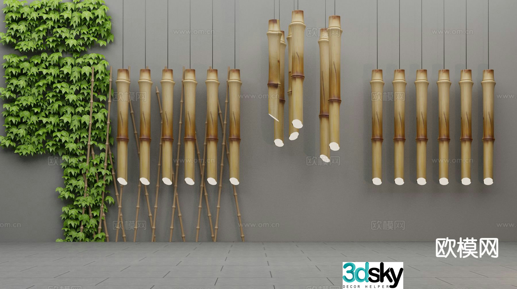 New Chinese style bamboo pole chandelier 3d model