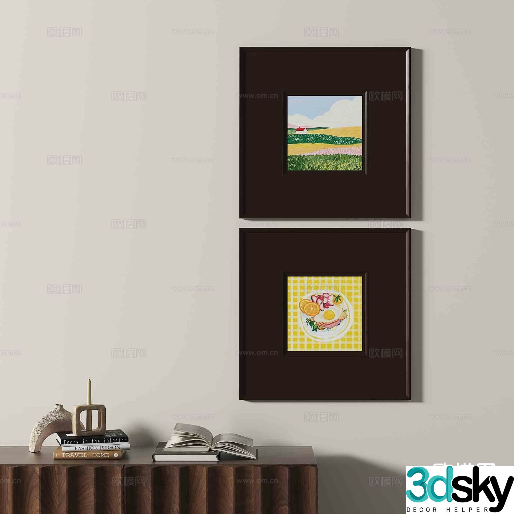 Wabi-sabi retro hanging painting landscape painting decorative painting 3D model