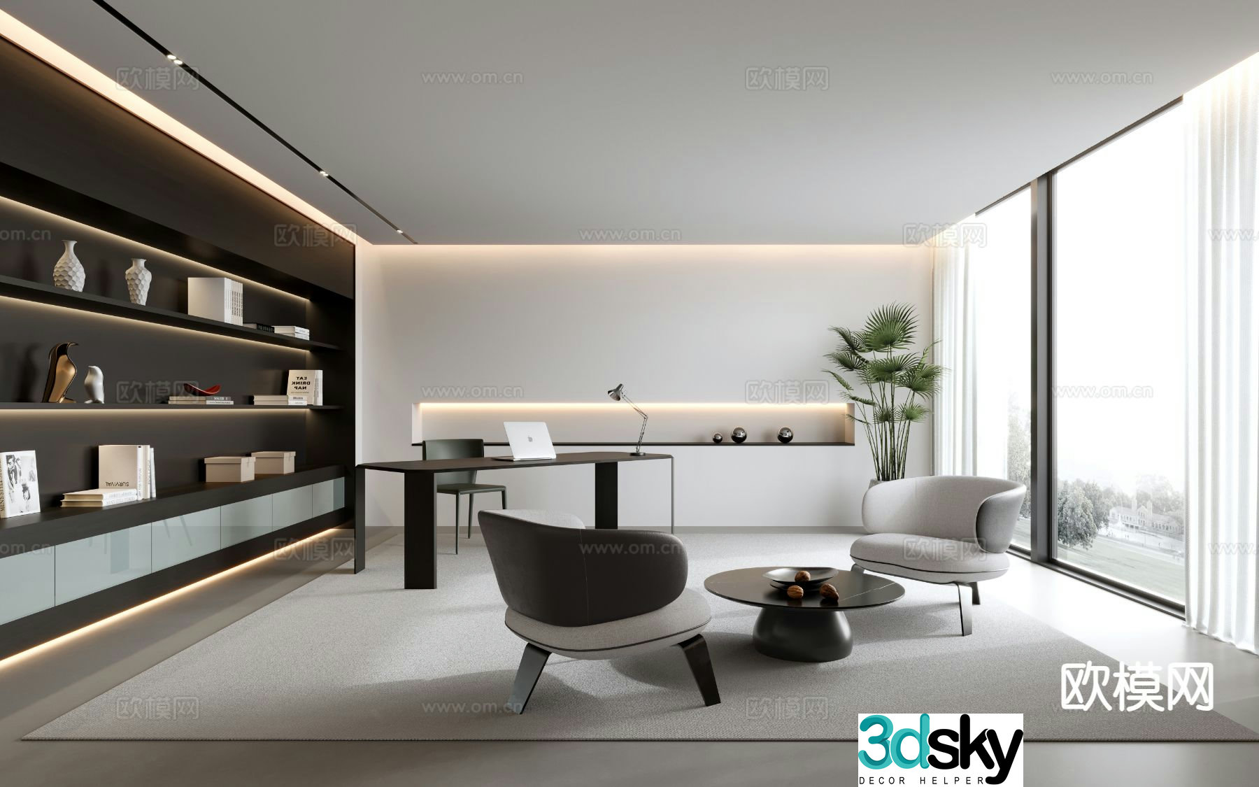 Modern minimalist study 3d model