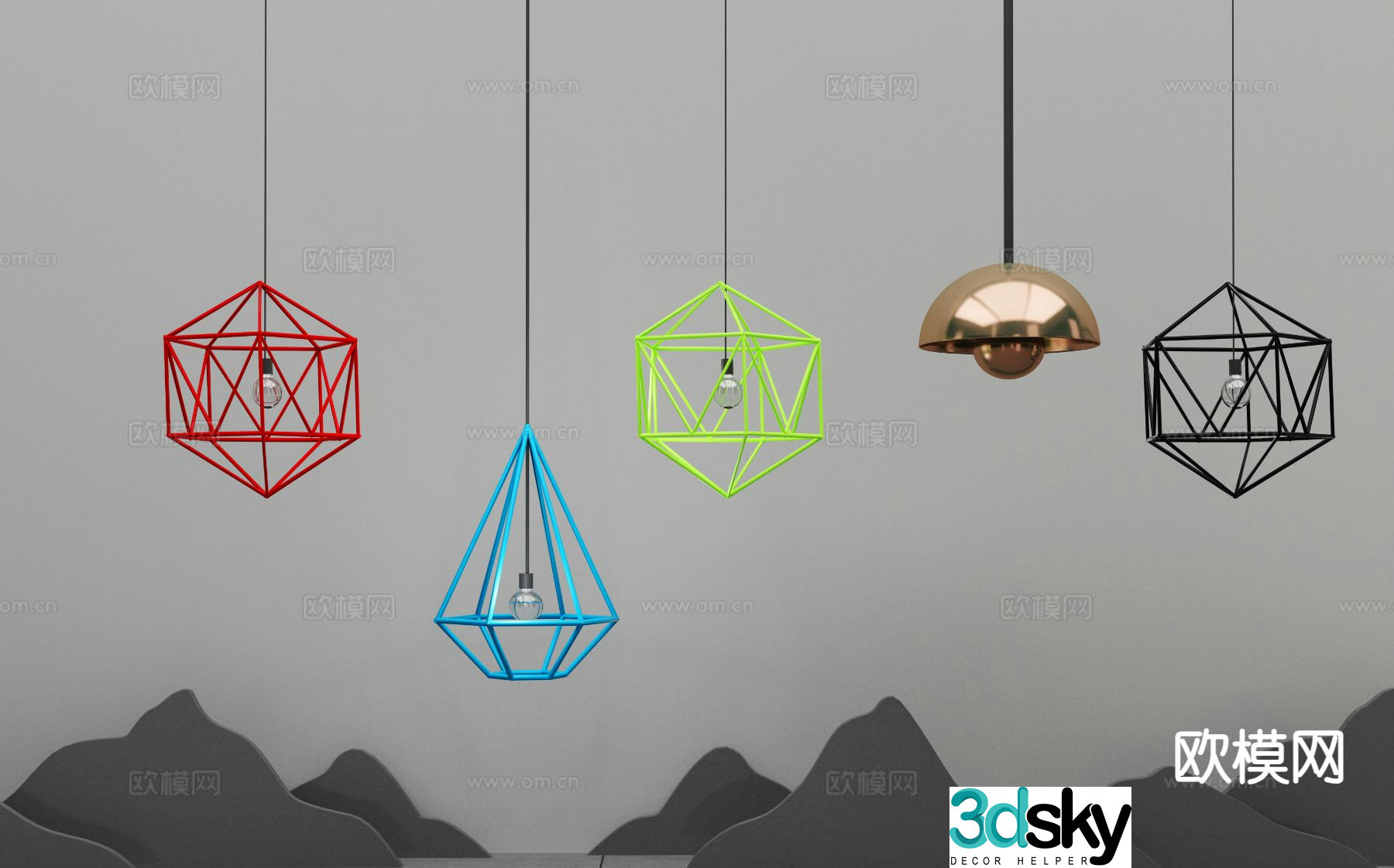 Modern colorful chandelier 3d model