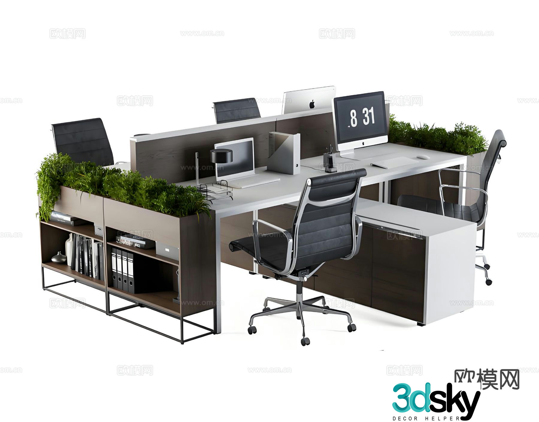 Screen card position work station desk 3D model