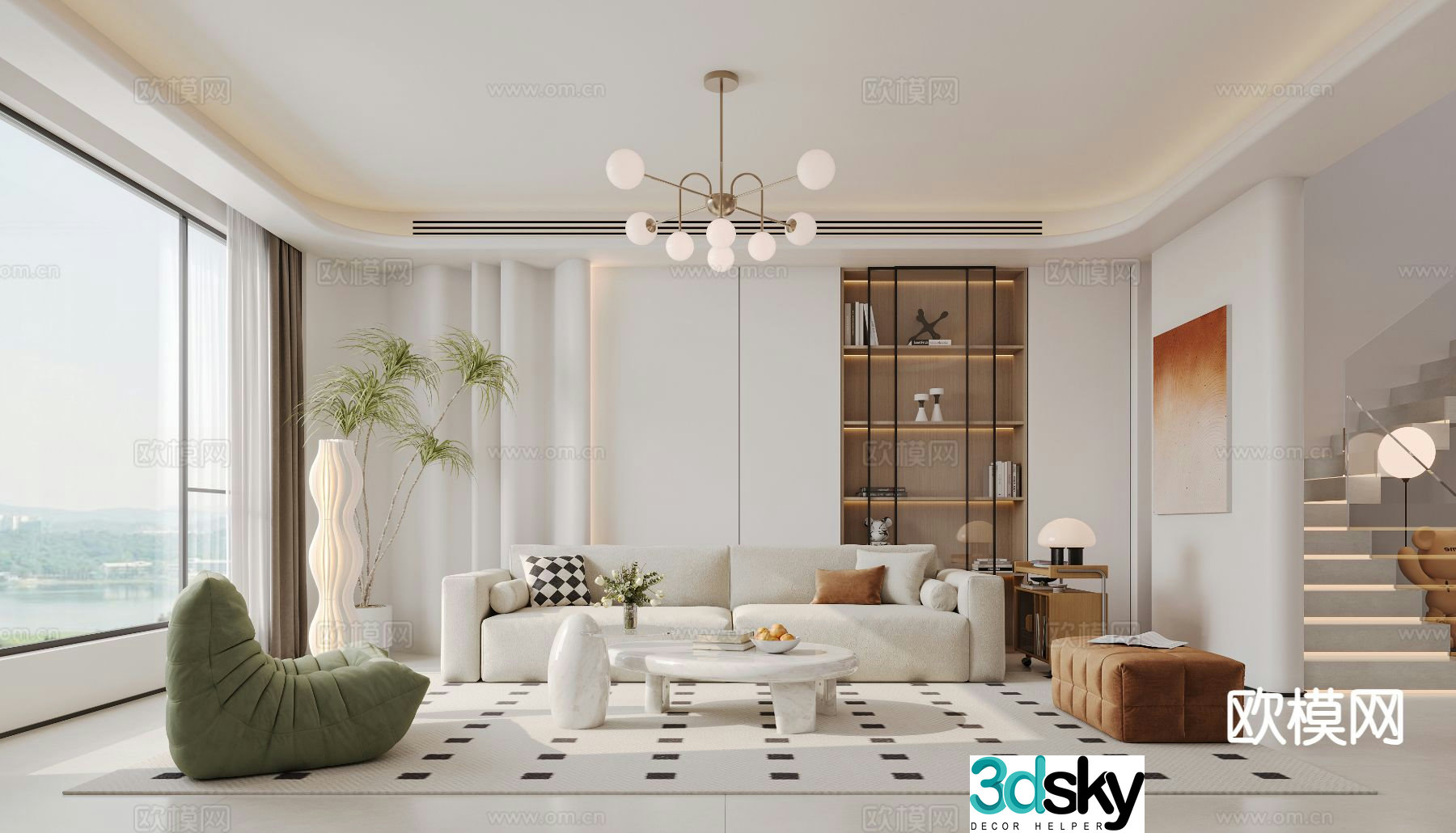 Cream style living room 3d model