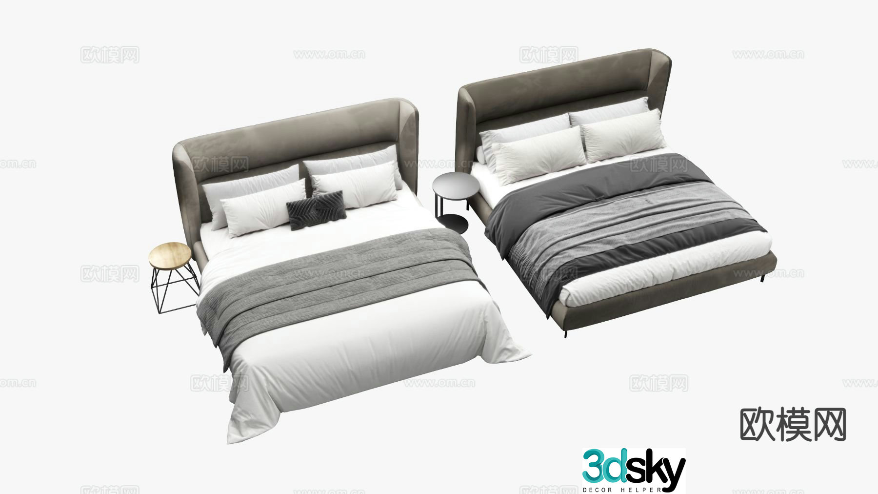 Italian minimalist double bed 3D model
