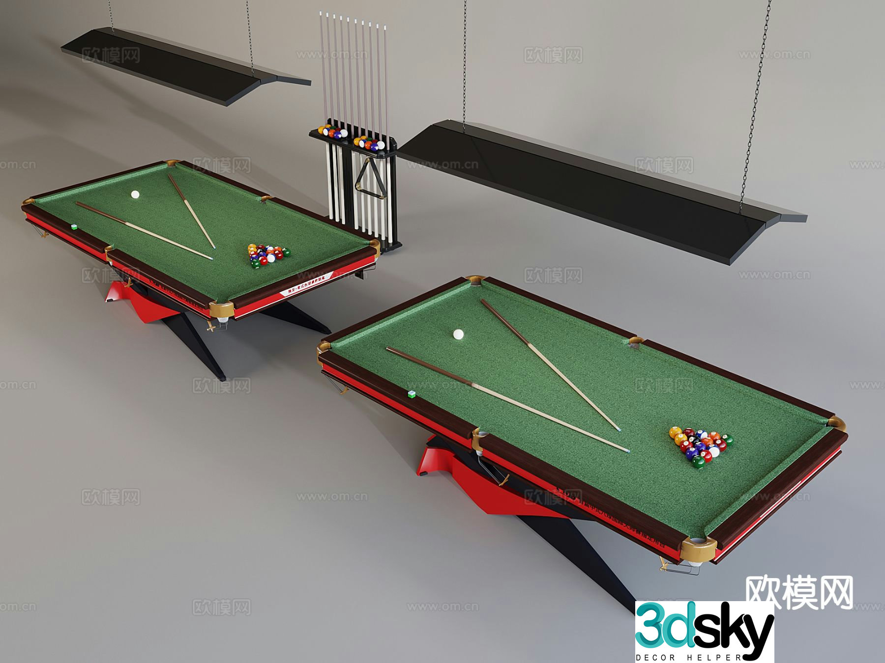 Modern pool table pool cue 3d model