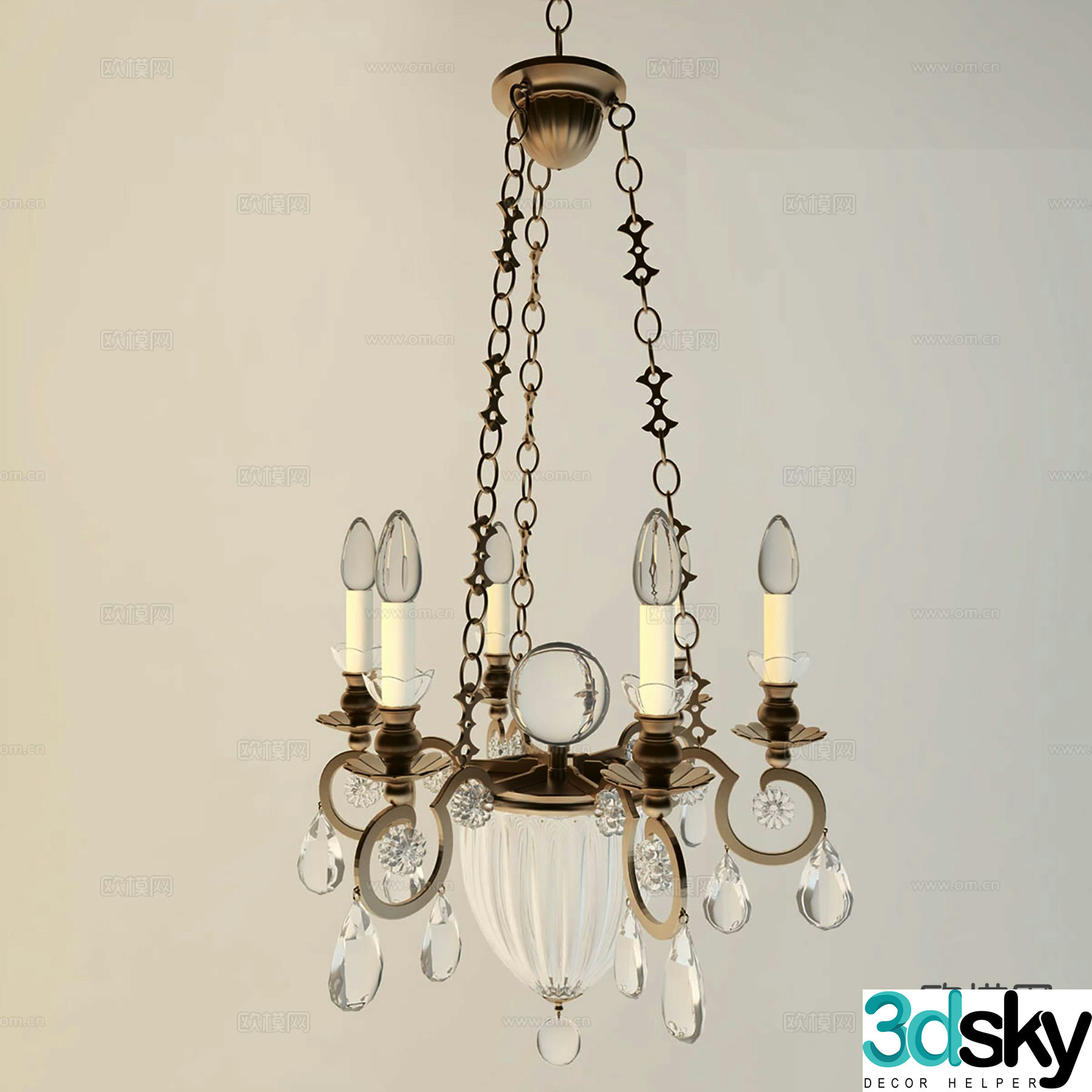 European style candlestick lamp indoor chandelier 3d model