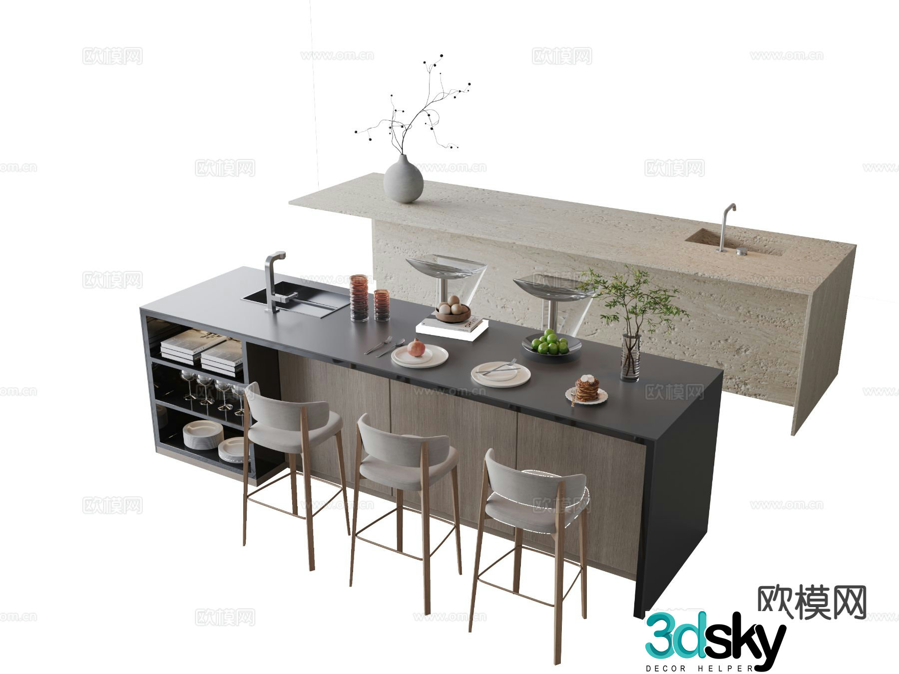 Minimalist island and water bar 3D model