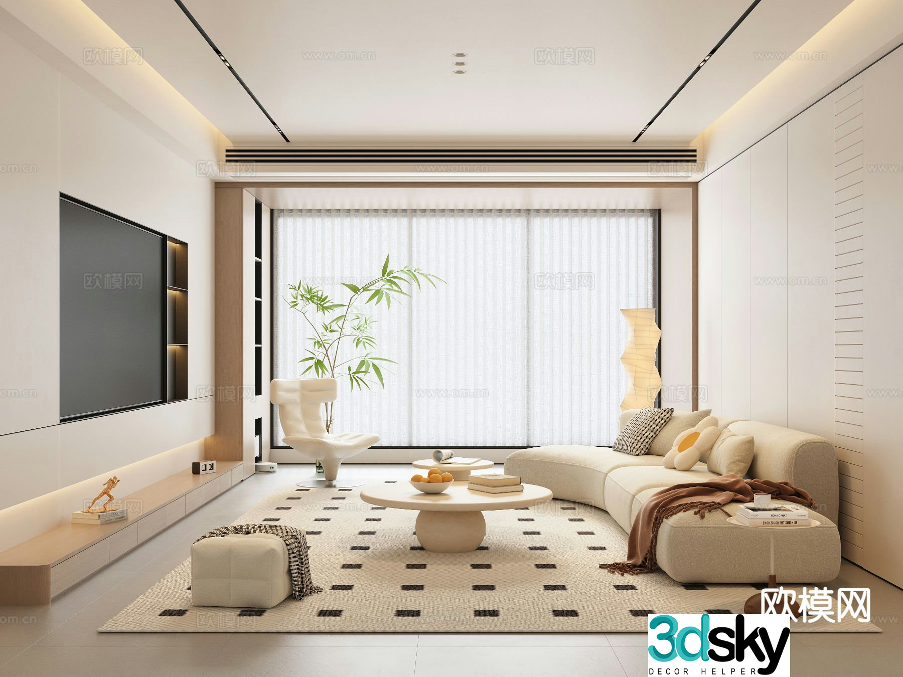 Cream style living room 3d model