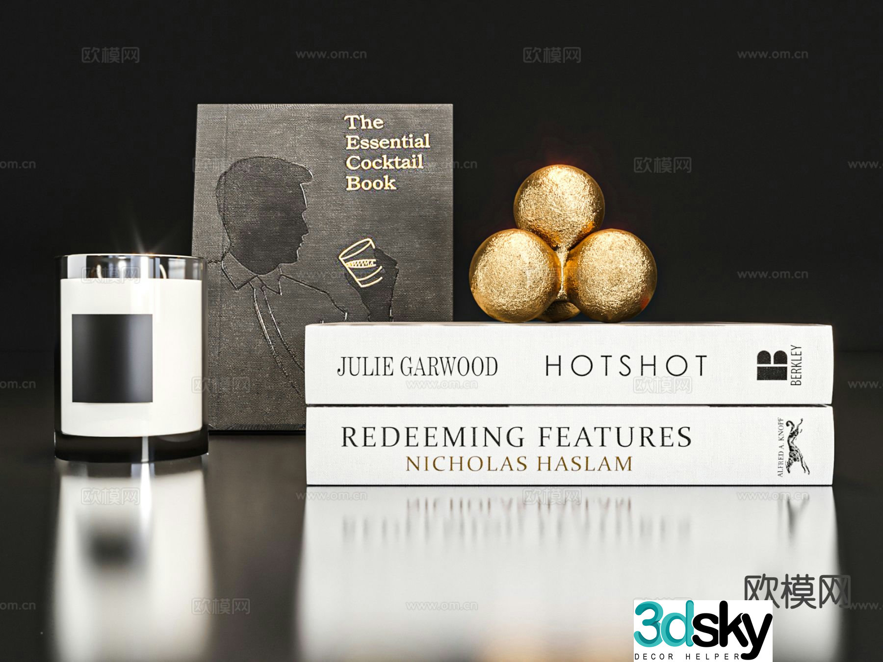 Modern jewelry books candles 3d model