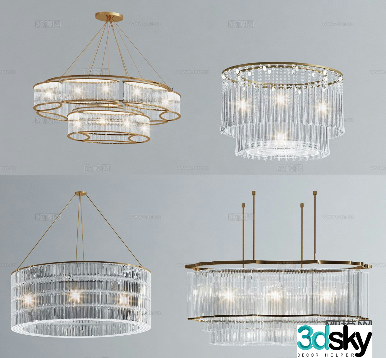 Light luxury crystal chandelier 3d model