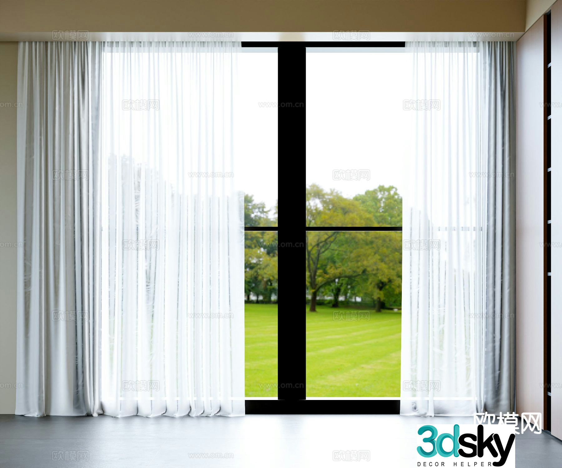 Modern gauze curtain translucent gauze curtain curtain 3D model