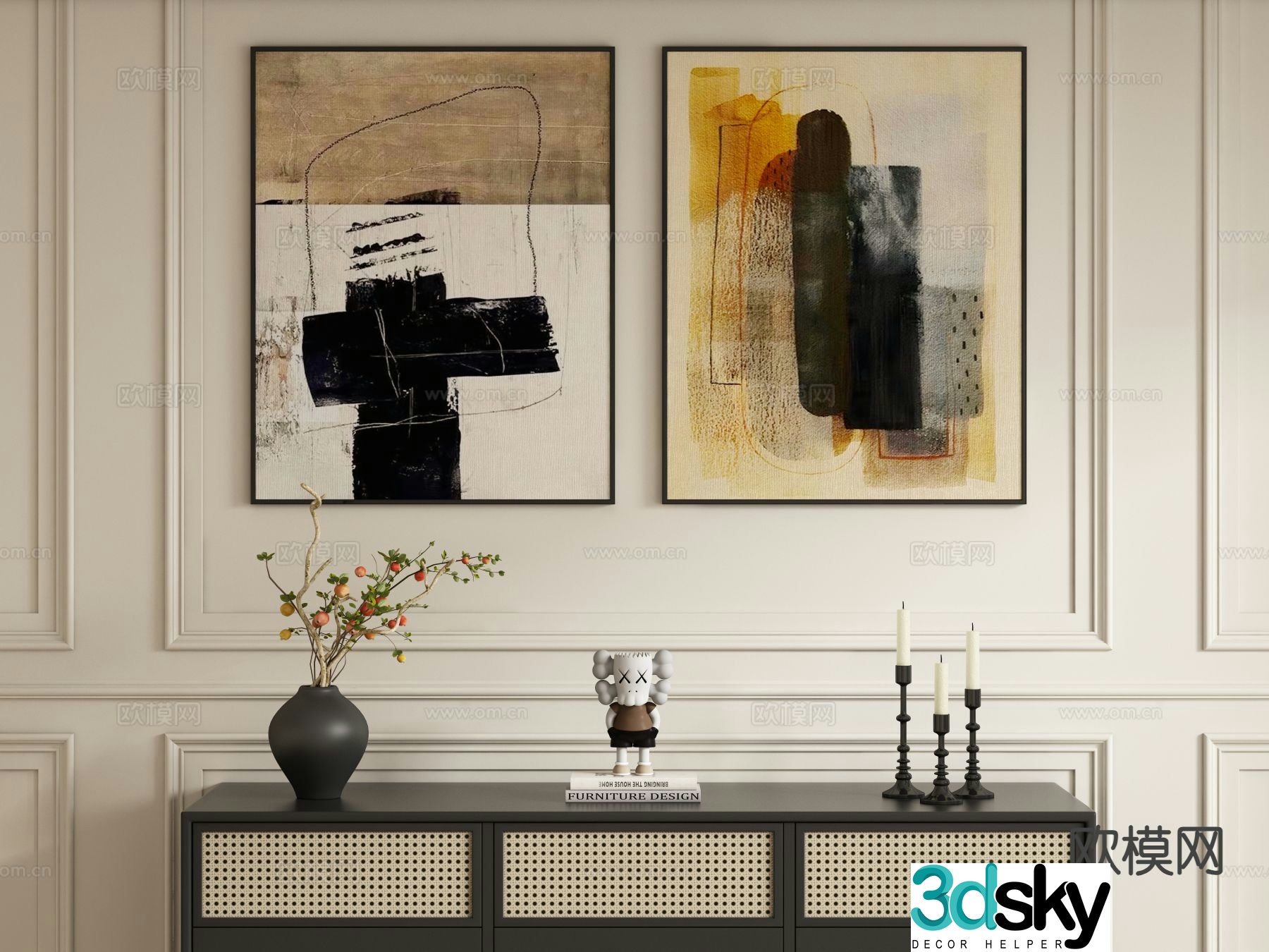 Wabi-sabi style decorative painting hanging painting 3D model