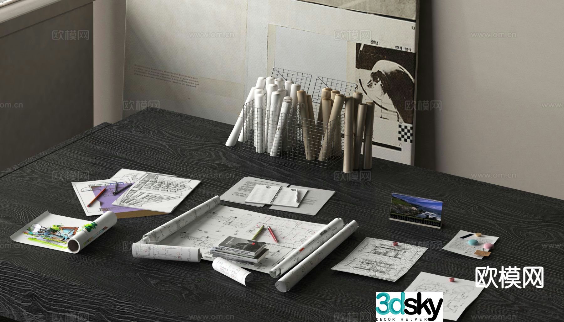 Office Supplies Office Utensils Paper Pen 3d Model