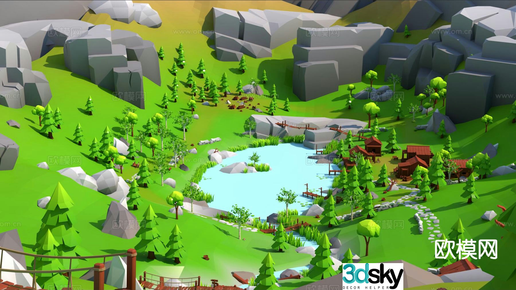 Cartoon forest scene 3d model