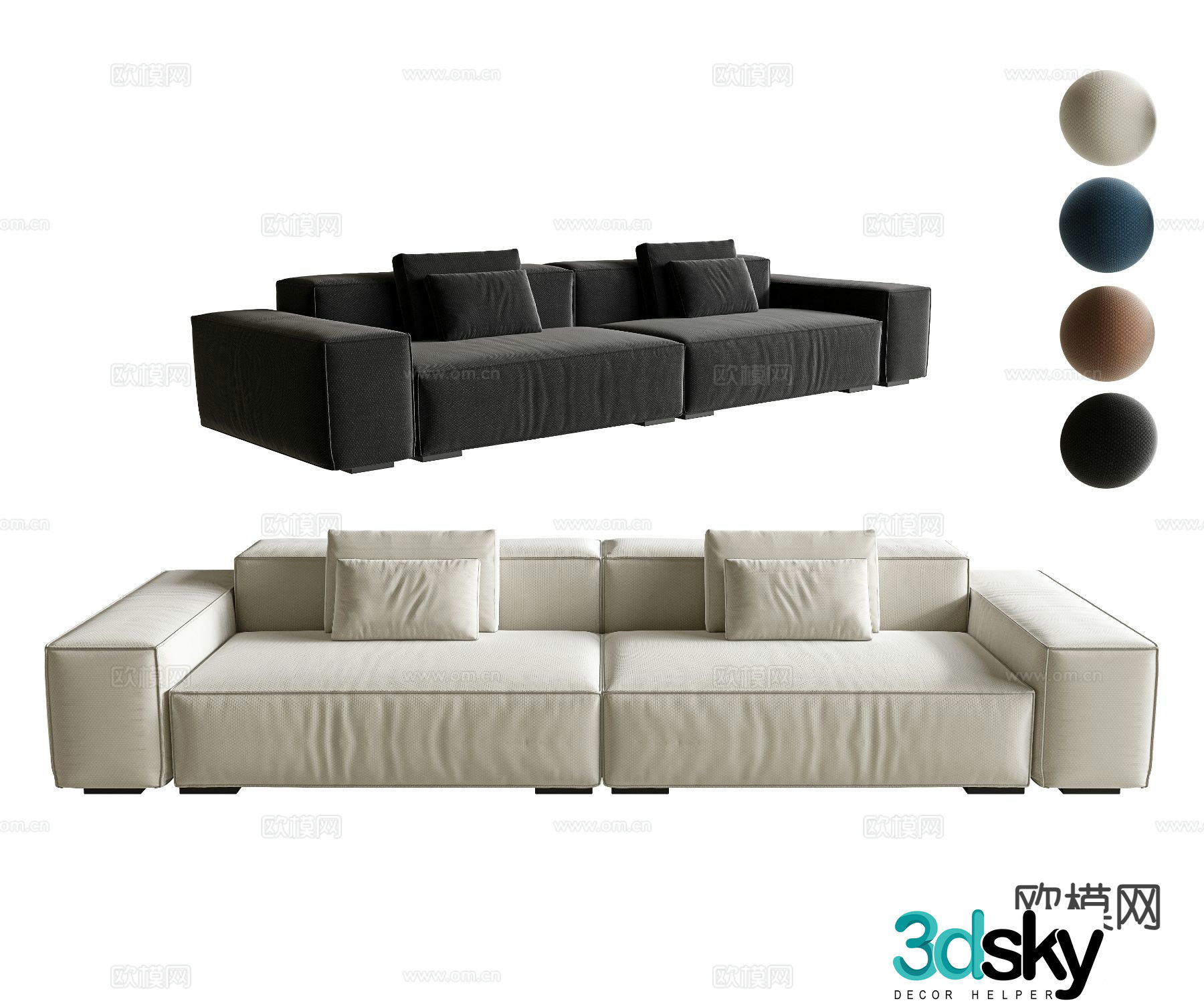 Modern double sofa tofu block sofa 3d model