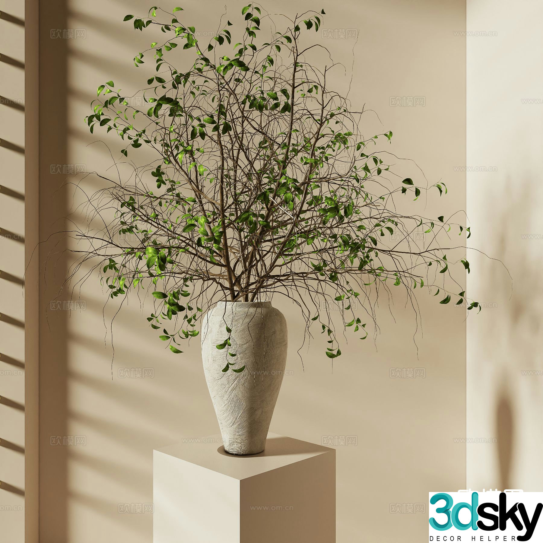 wabi-sabi vase floral arrangement flower arrangement green plant 3d model