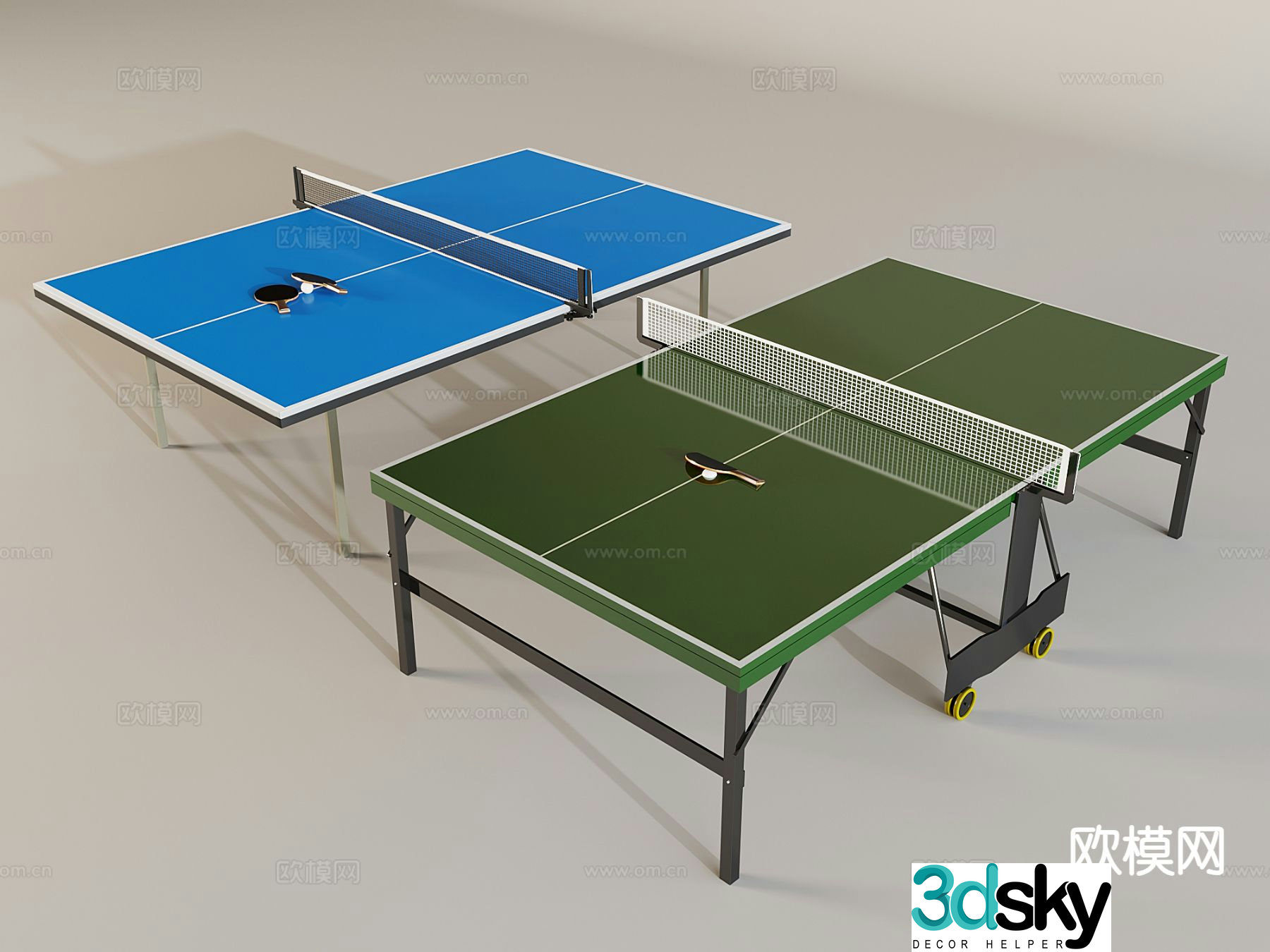 Table tennis racket table tennis table ball sports equipment 3d model