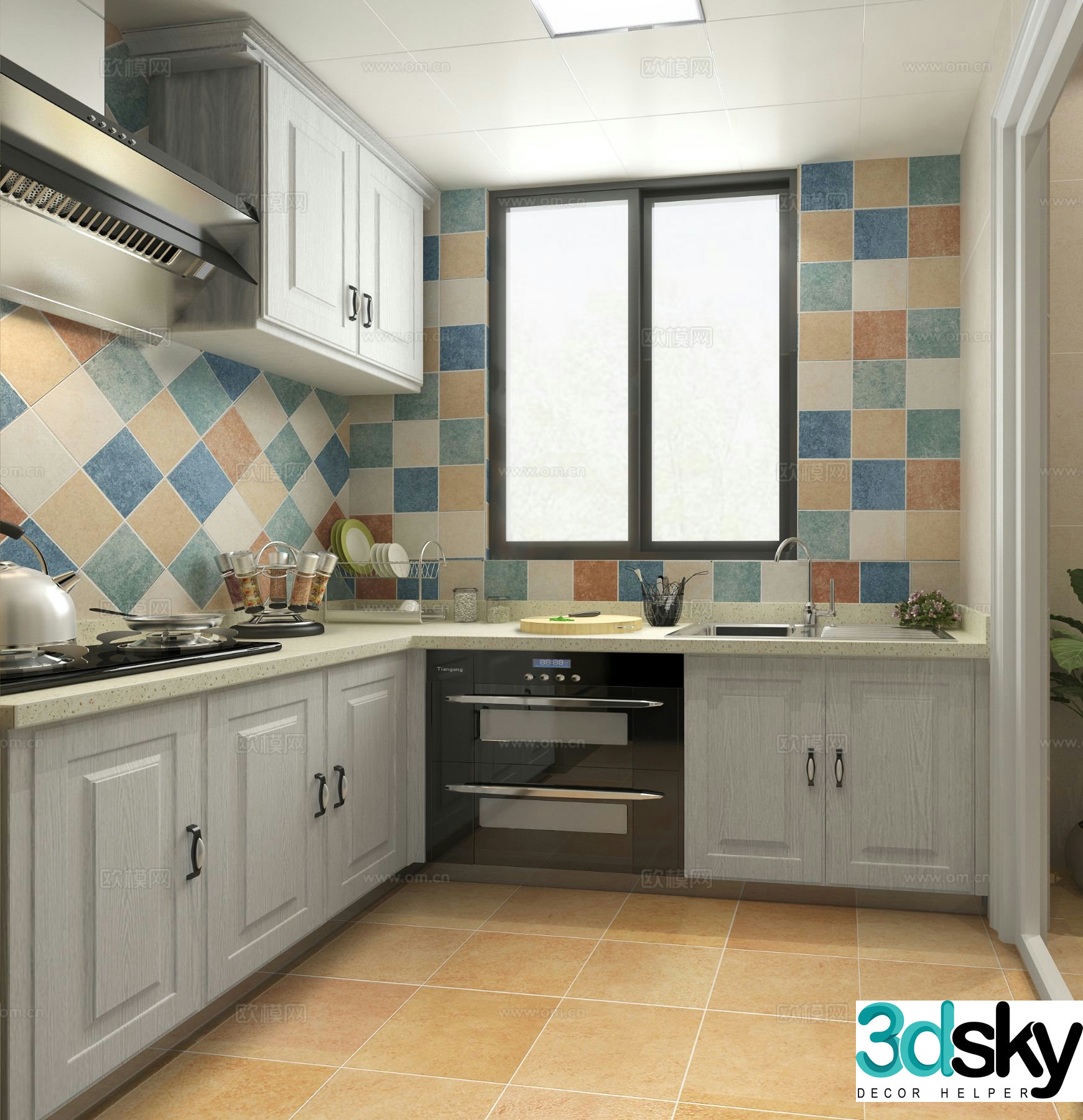 Simple European kitchen 3d model