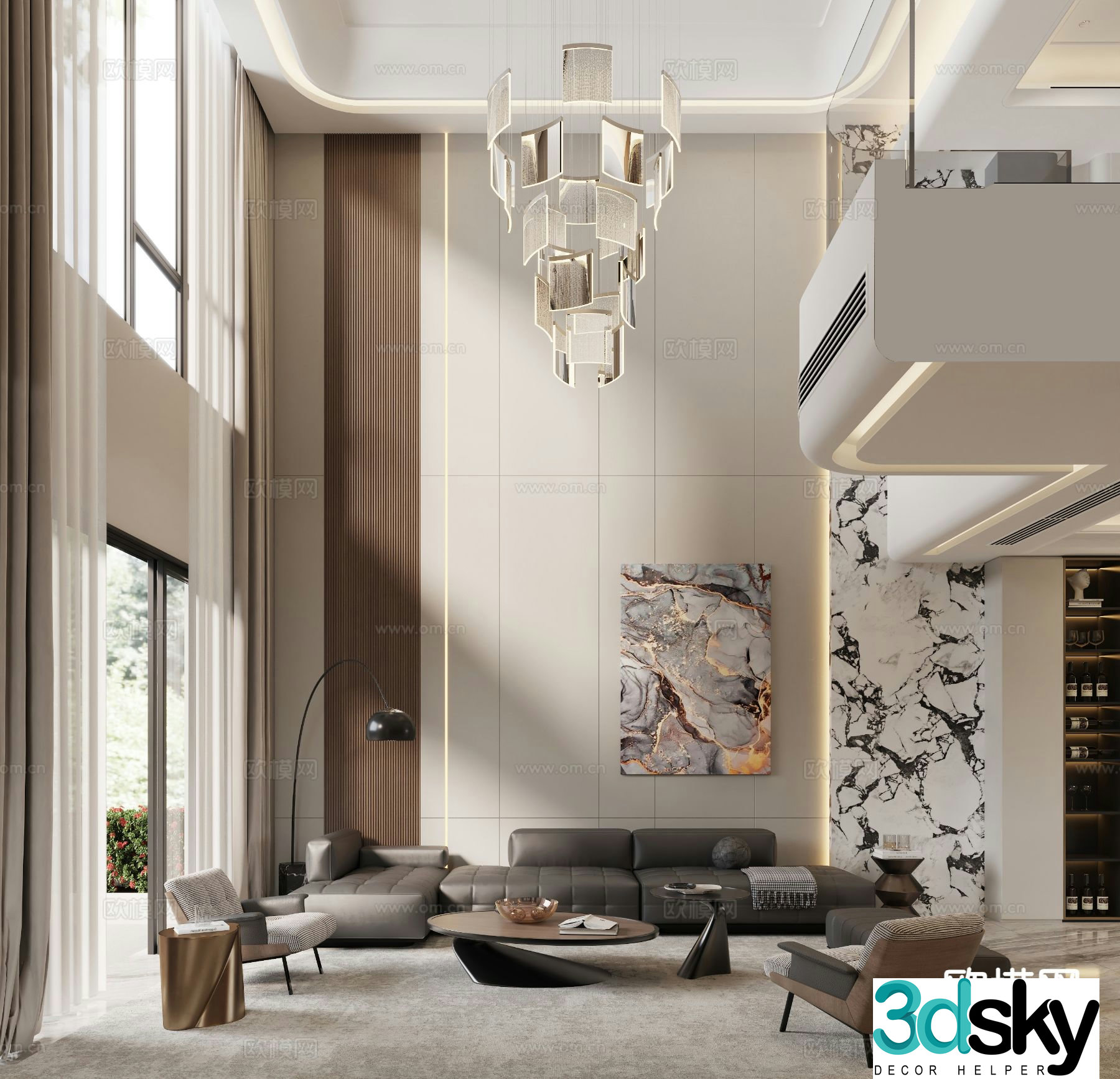 Modern empty living room 3d model of villa living room