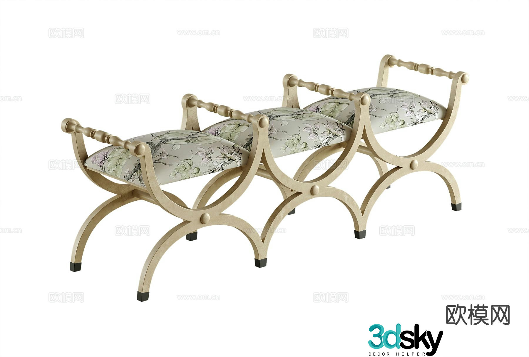 American stool bench bedside stool 3d model