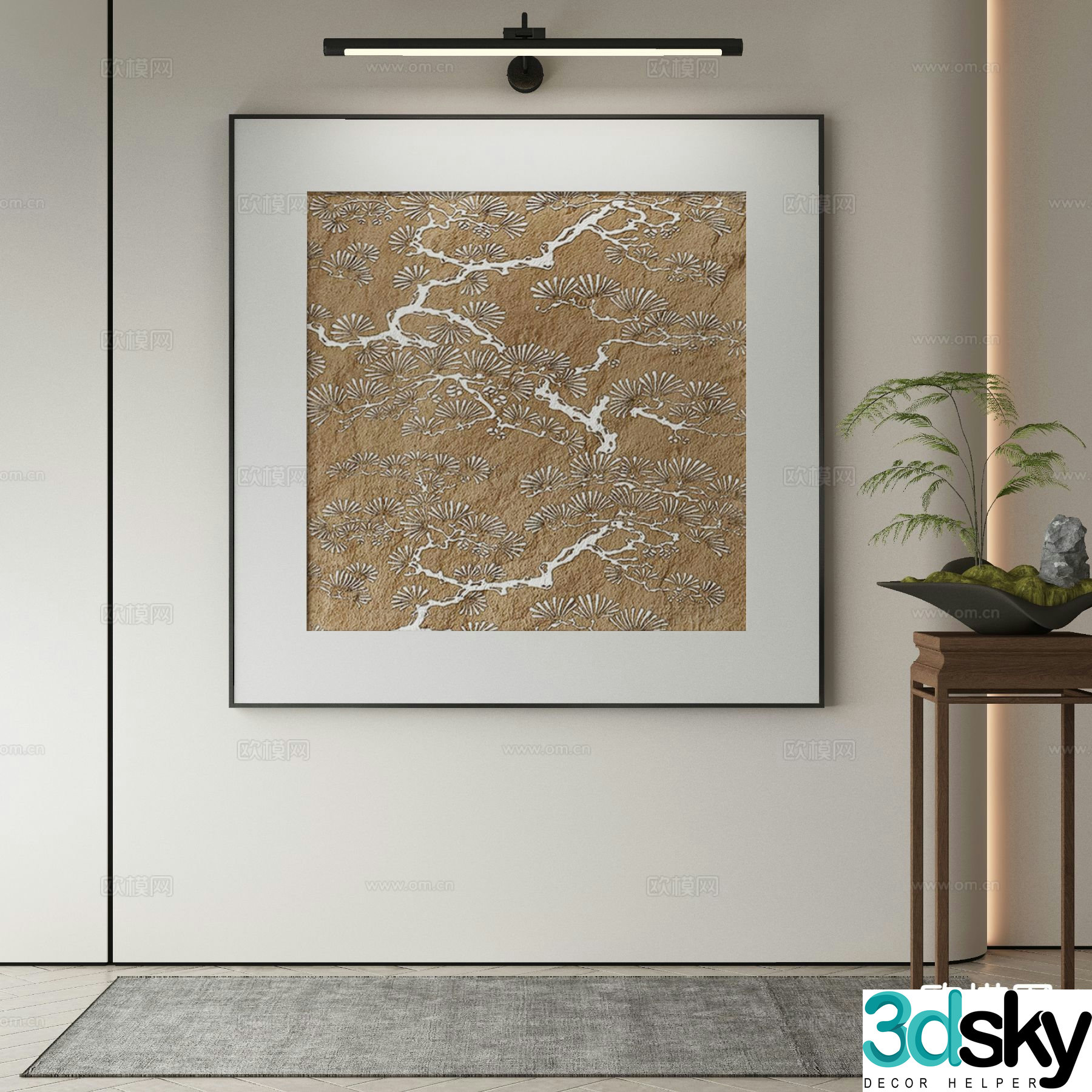 New Chinese style art painting texture painting decorative painting 3D model