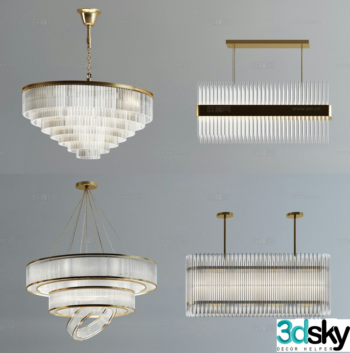 Light luxury chandelier hall lamp 3d model