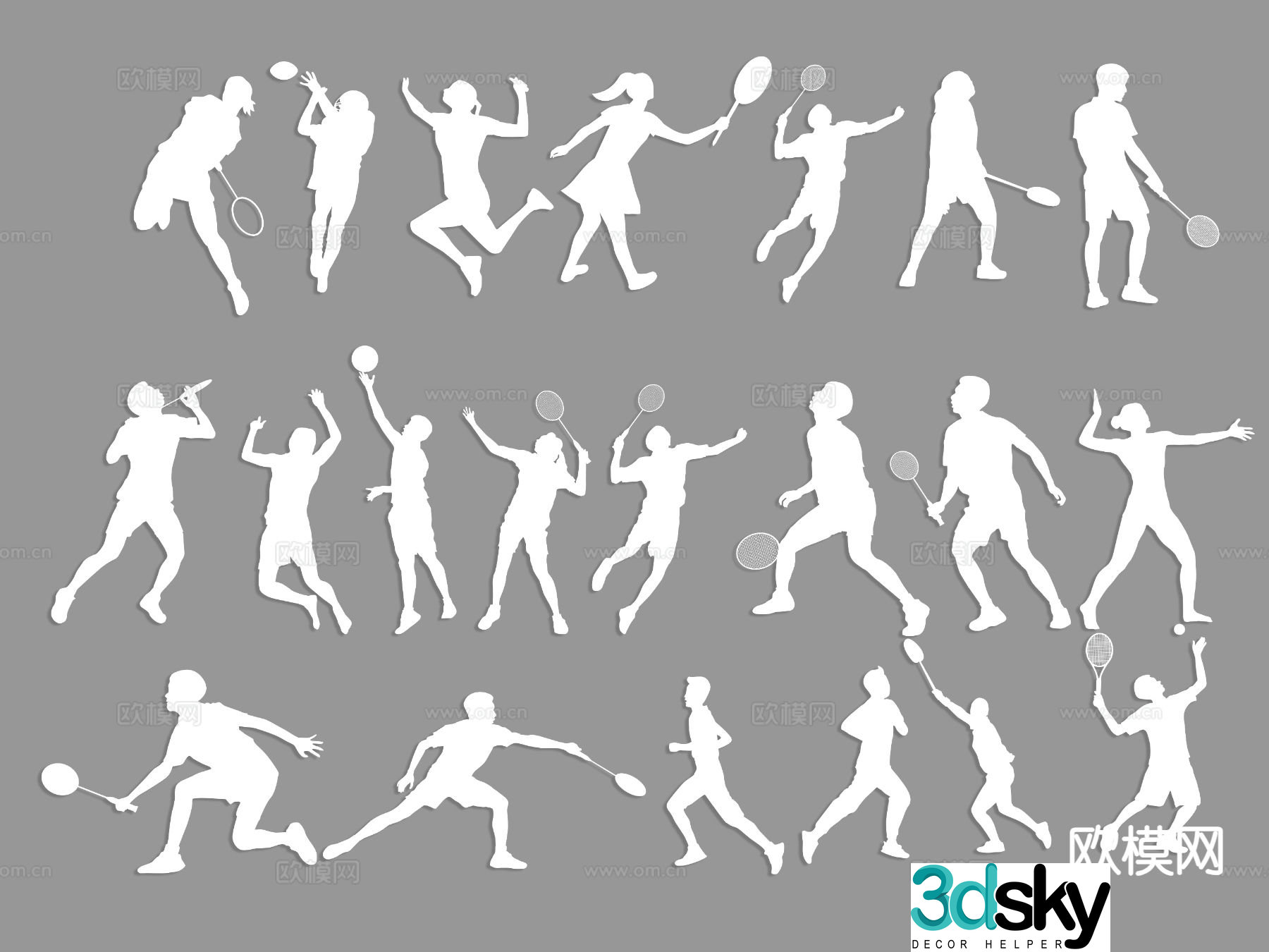 badminton sports wall decoration symbol silhouette wall decoration wall sticker 3d model