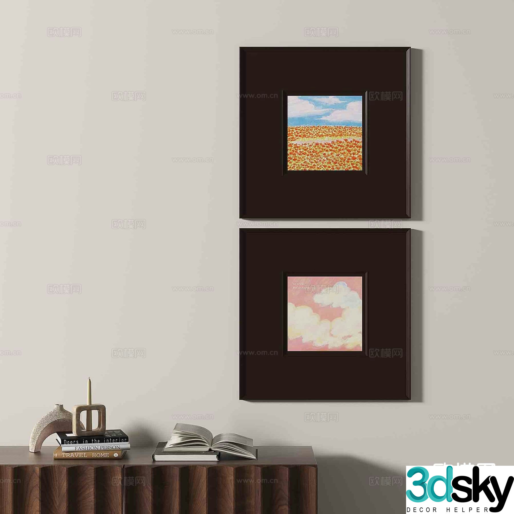 Wabi-sabi retro hanging painting landscape painting decorative painting 3D model