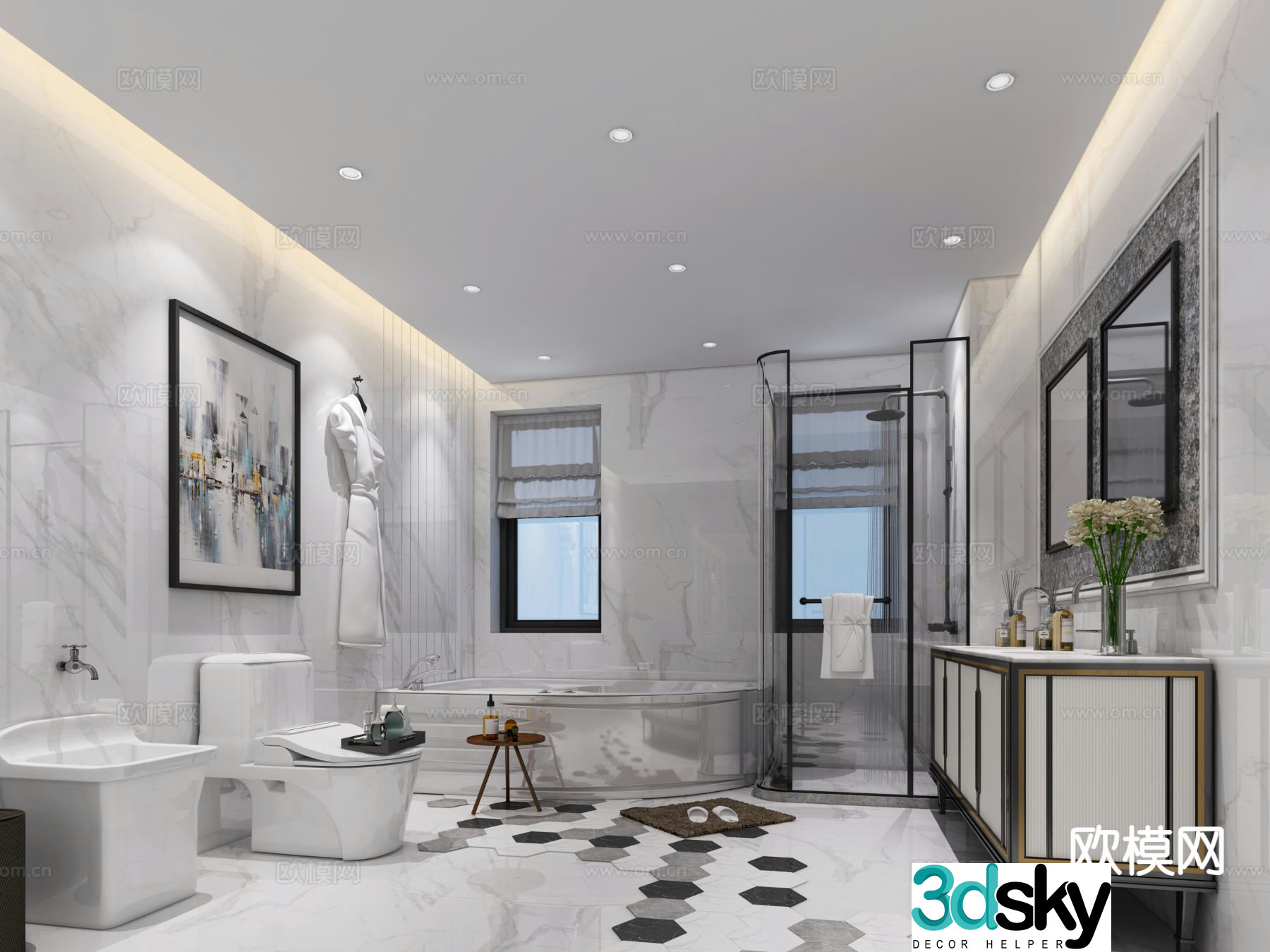 Modern villa bathroom bathroom toilet 3d model