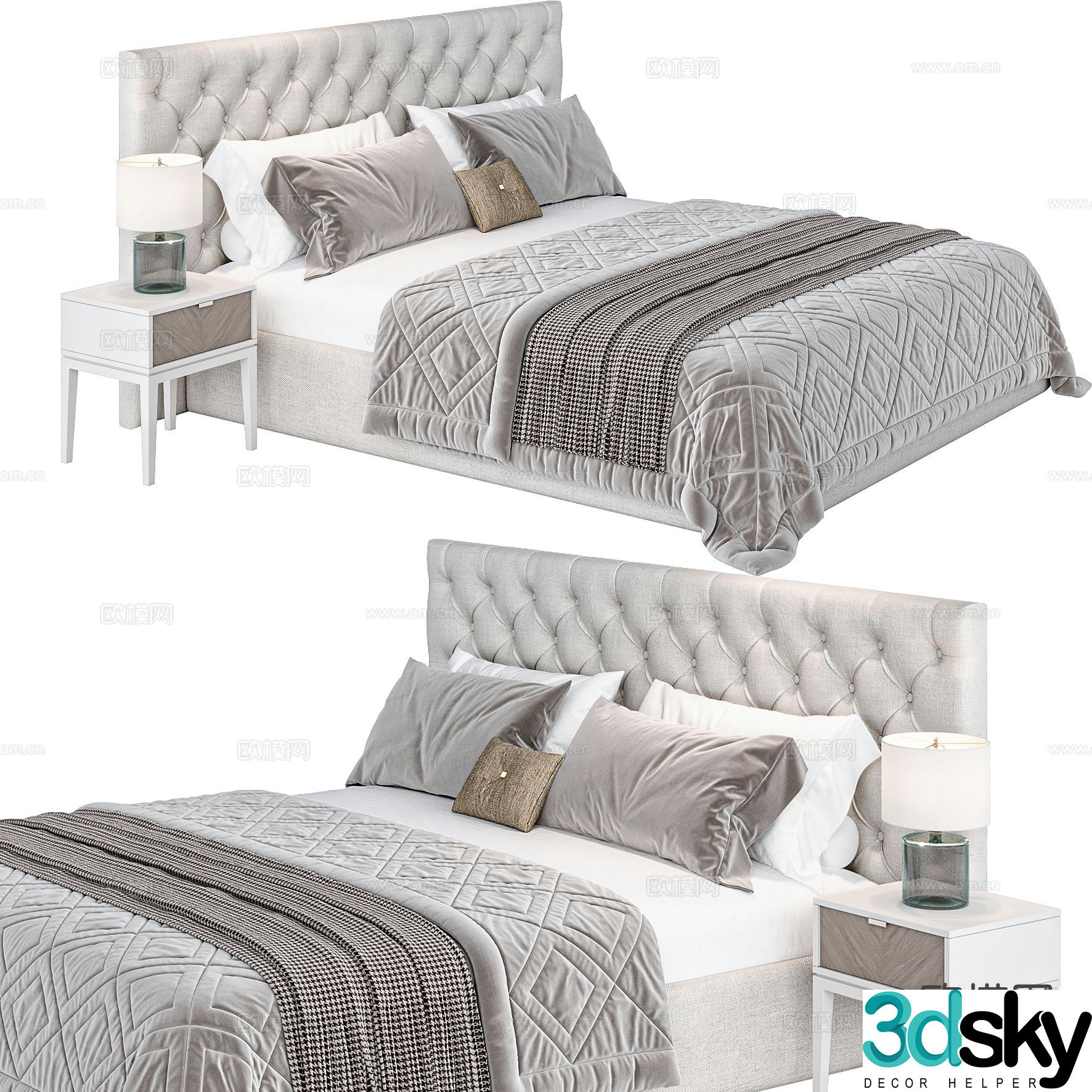 American double bed 3d model