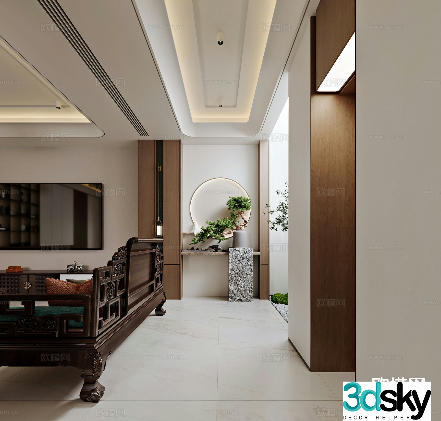 New Chinese-style entrance hall entrance facing wall 3D model