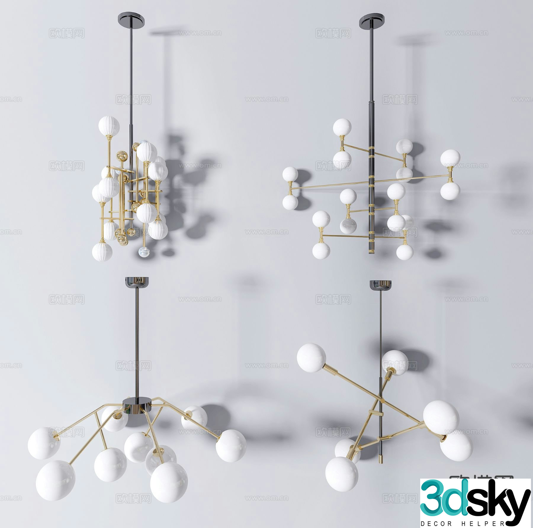 Nordic multi-head chandelier 3d model