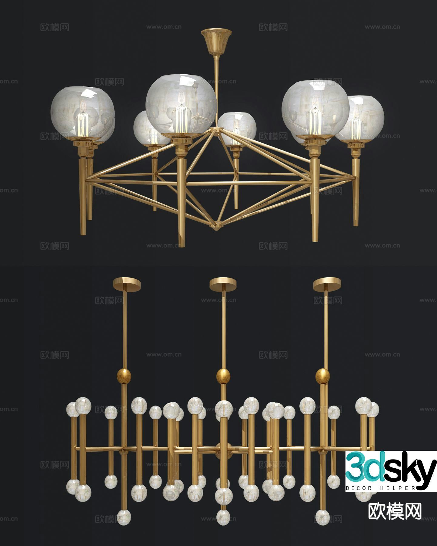 Light luxury chandelier multi-head chandelier 3D model
