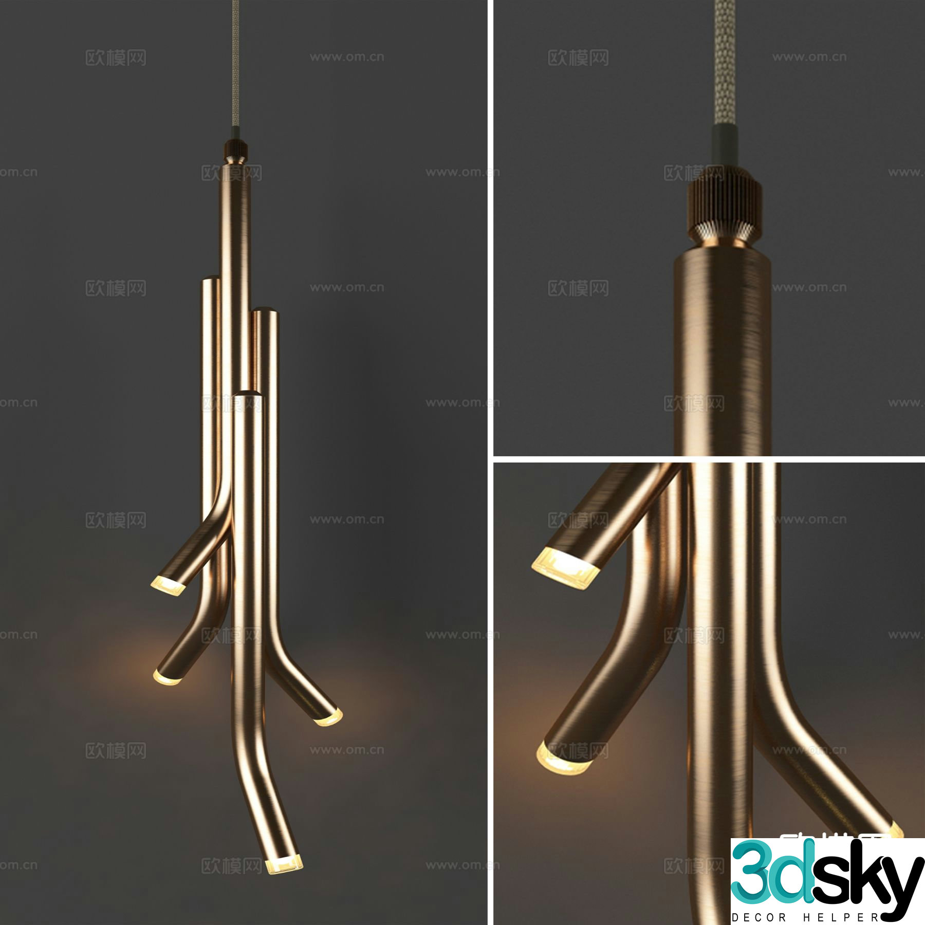Nordic strip chandelier metal chandelier 3d model