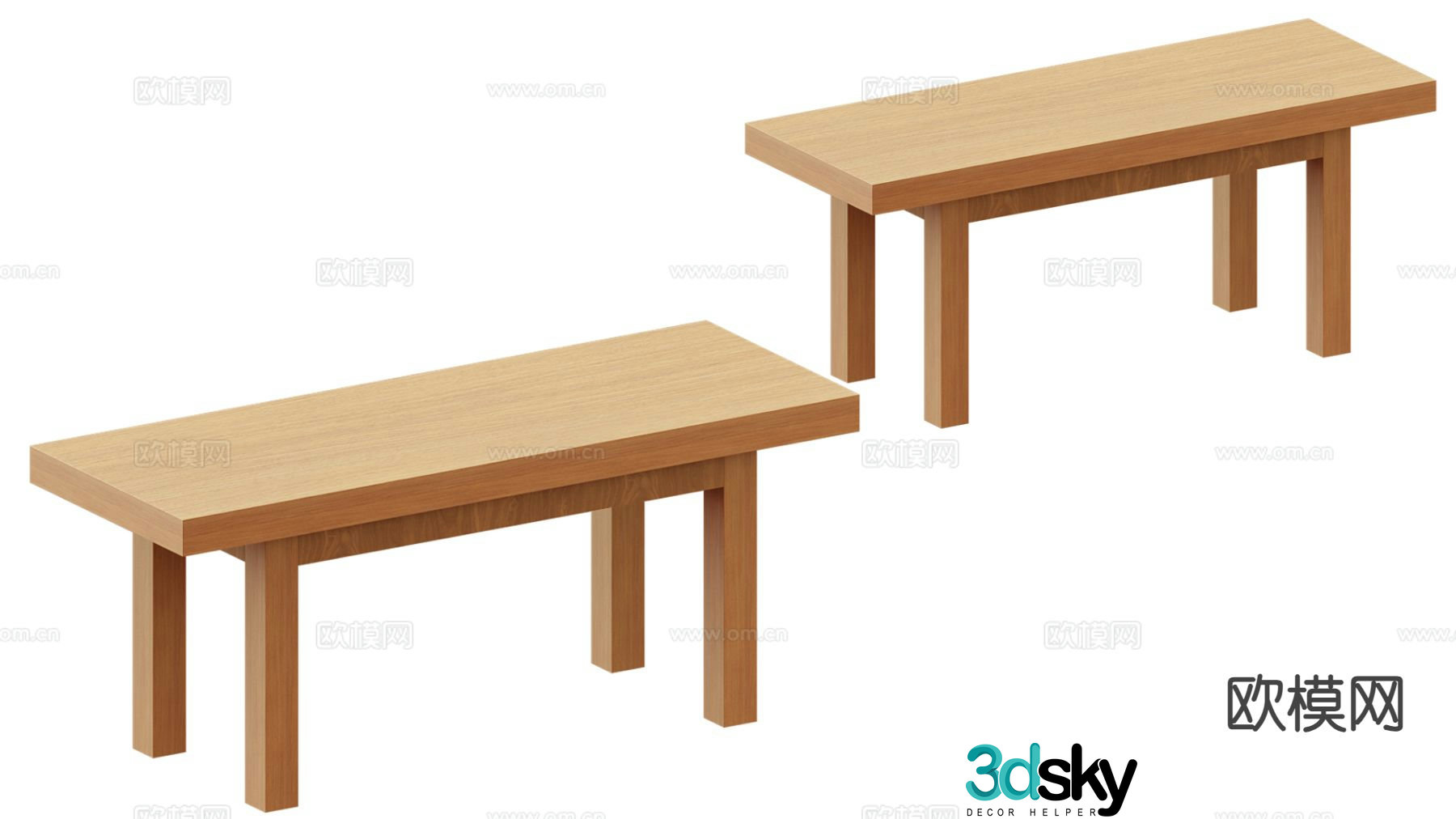 Log style wooden stool low stool bench stool 3d model