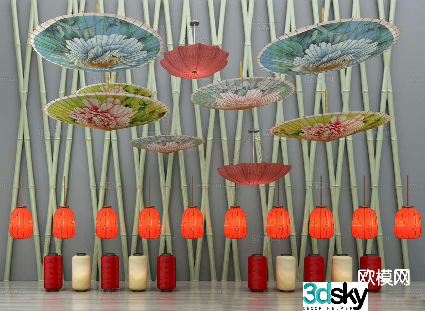 Chinese chandelier lantern chandelier umbrella chandelier 3d model