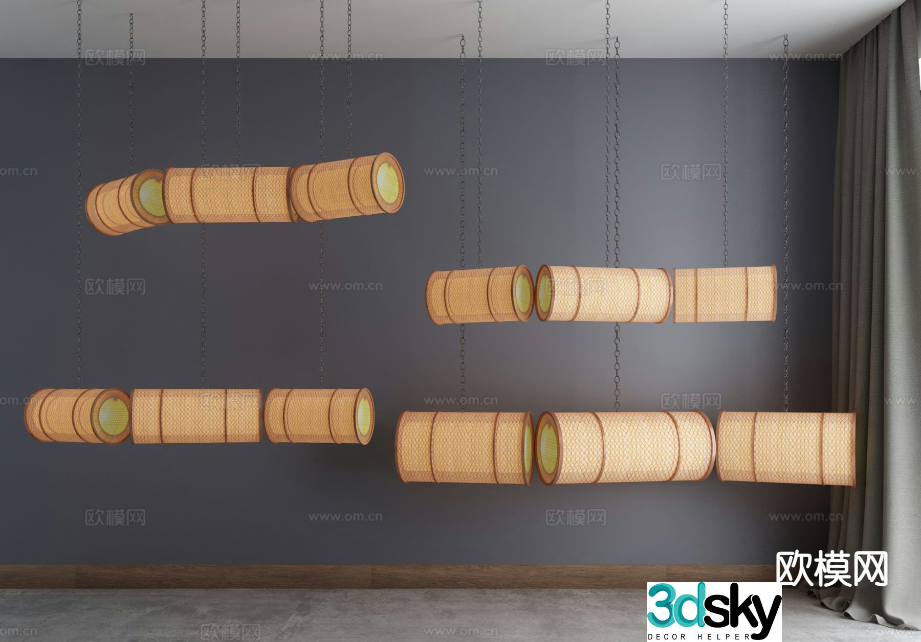 Zen Chinese style chandelier bamboo tube chandelier 3d model