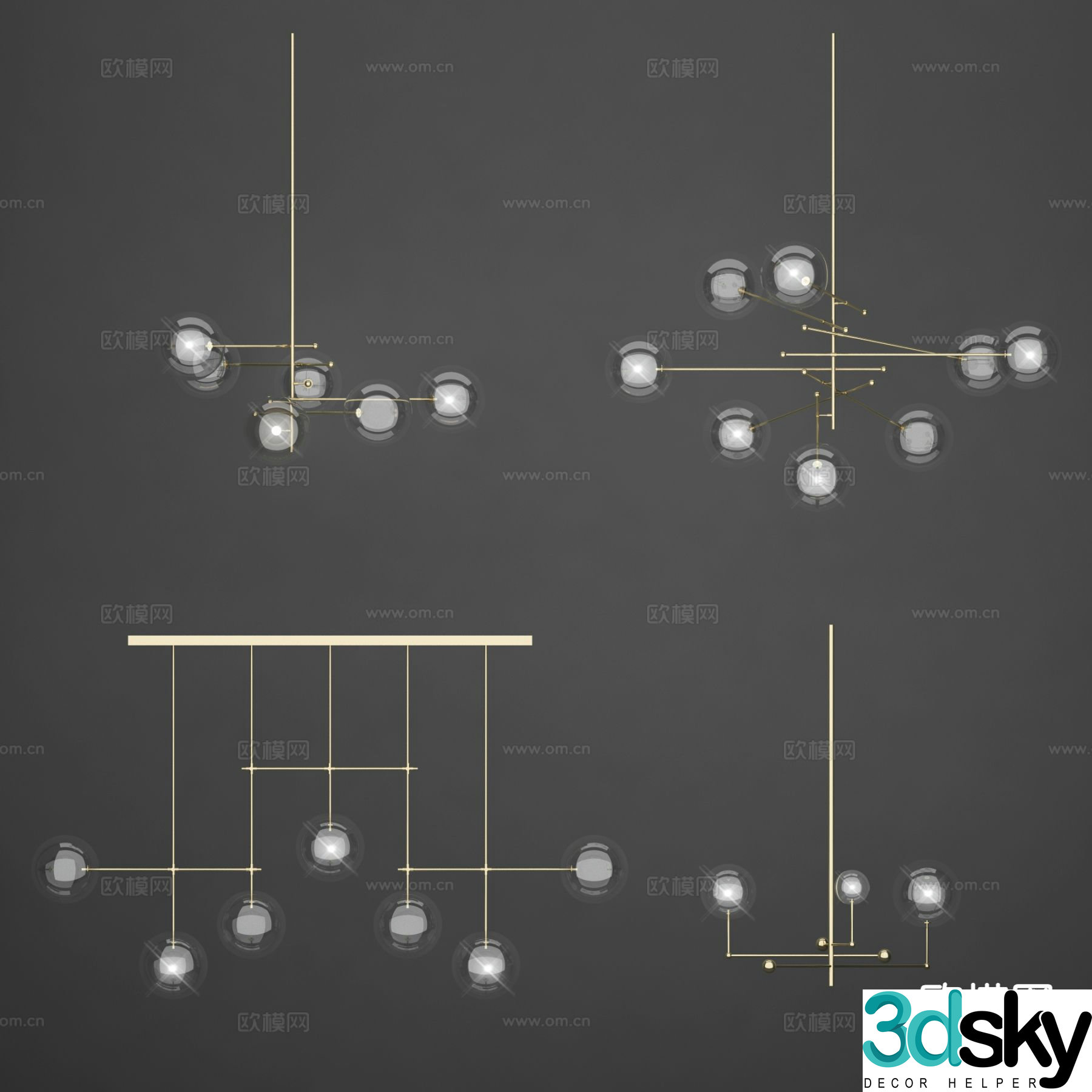 Modern multi-head chandelier 3d model