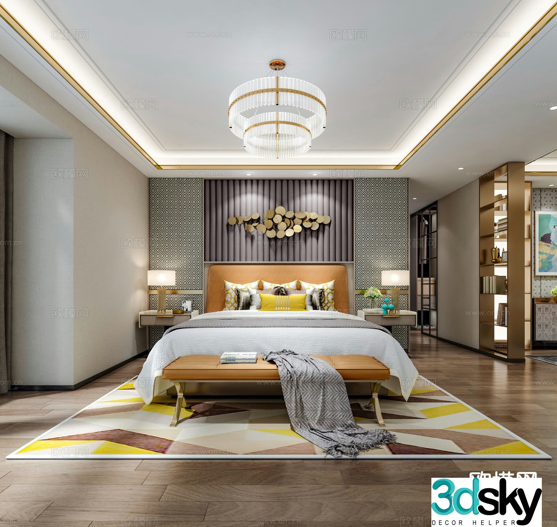 Light luxury bedroom master bedroom study 3d model