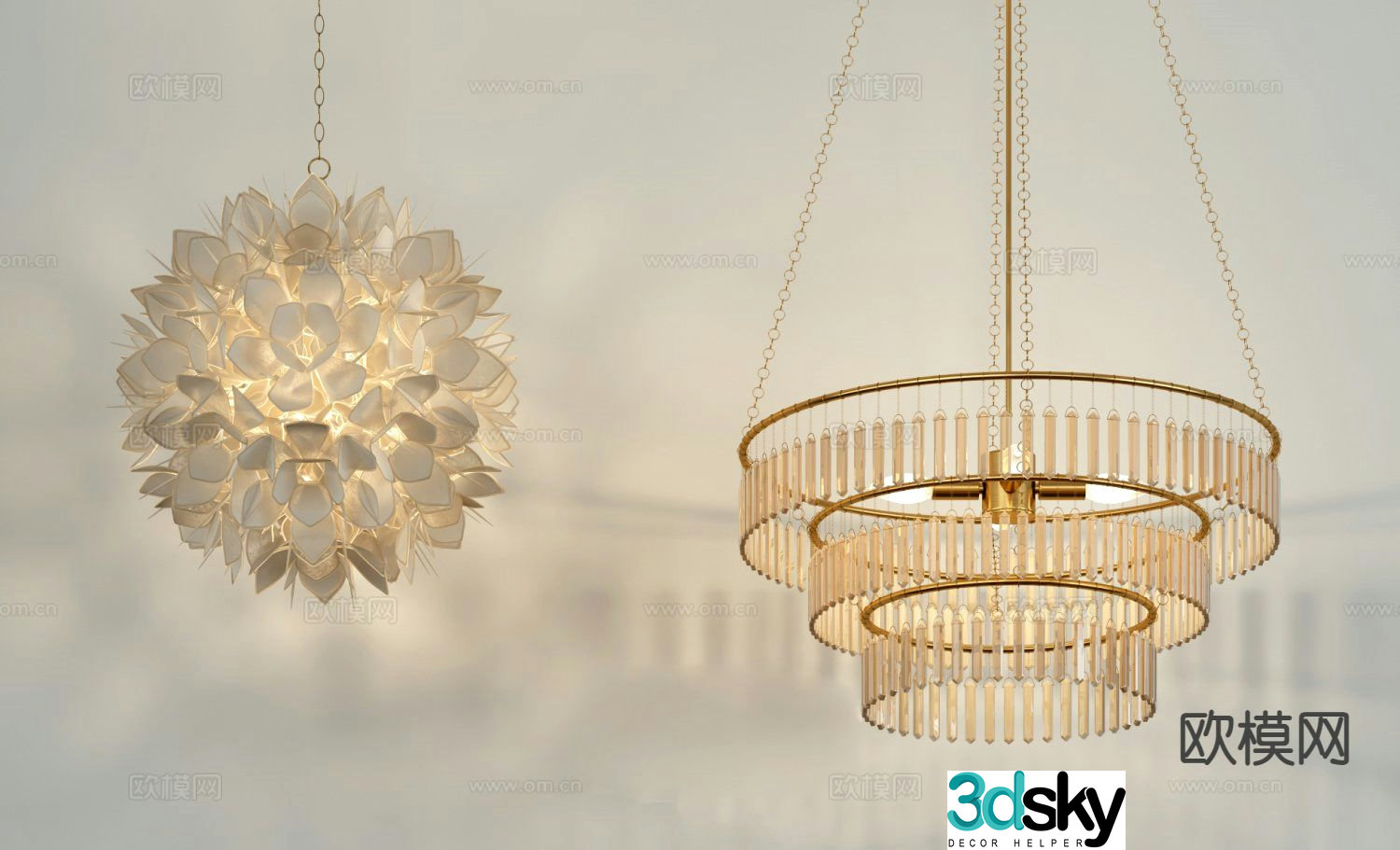 Postmodern metal chandelier crystal lamp 3d model