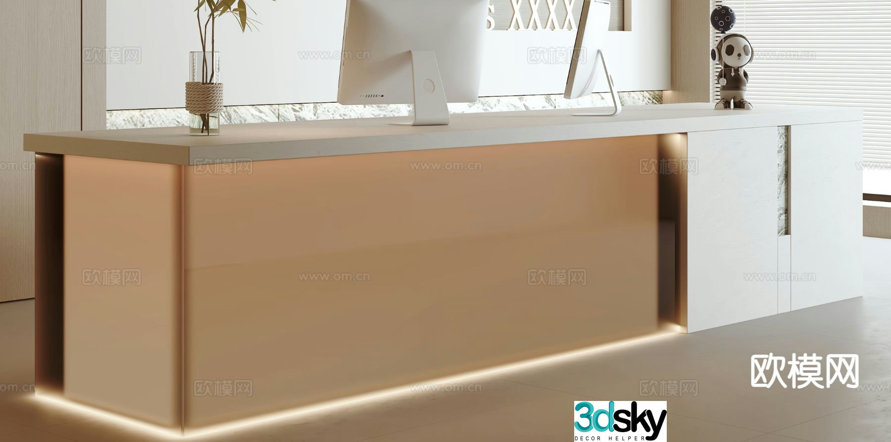 Modern reception desk front desk 3d model