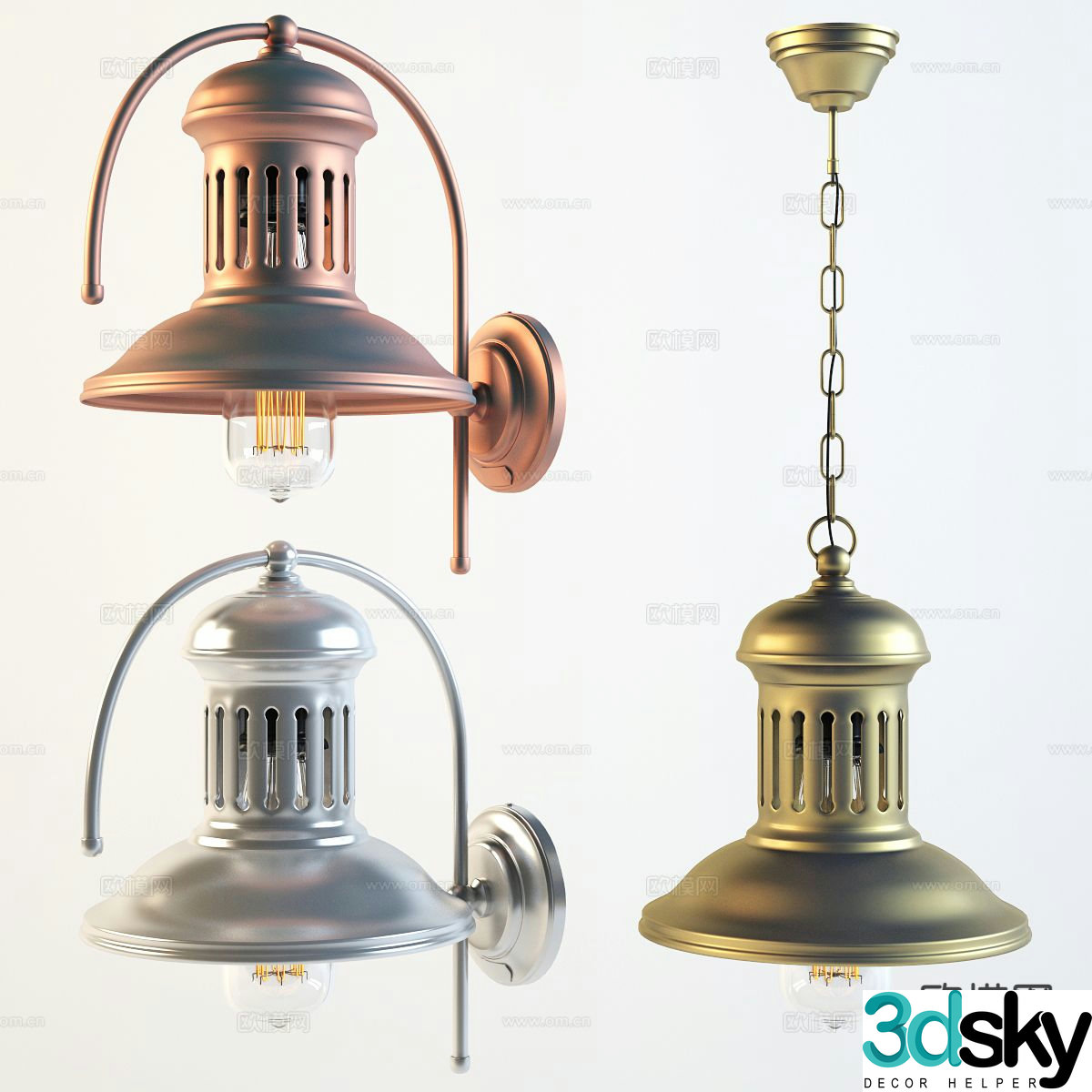 American wall lamp chandelier 3d model