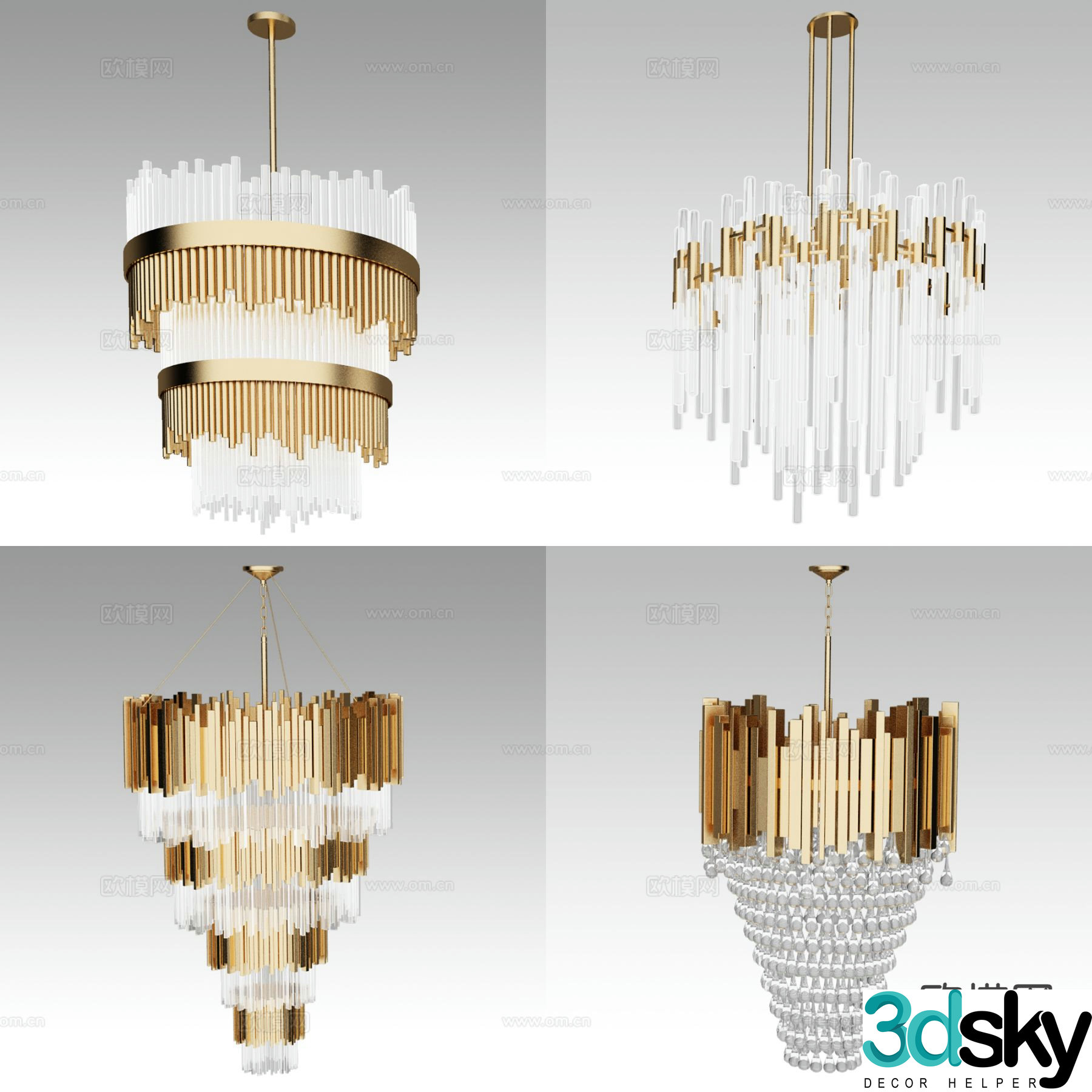 Light luxury chandelier crystal lamp 3d model