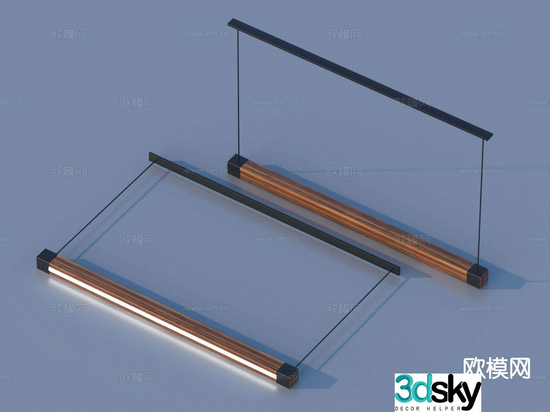 Fluorescent lamp long chandelier 3d model