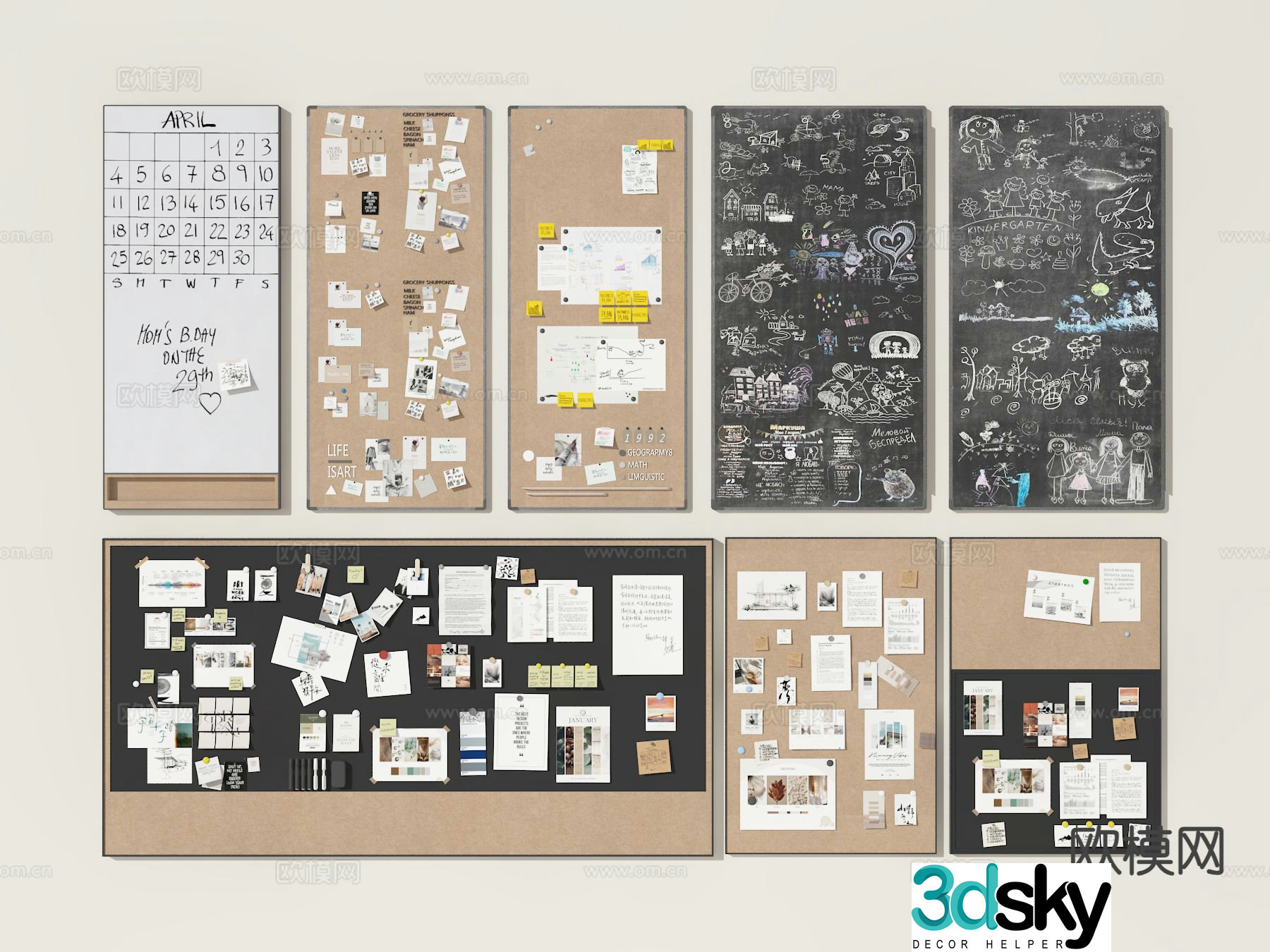 Photo wall note wall cork board 3d model