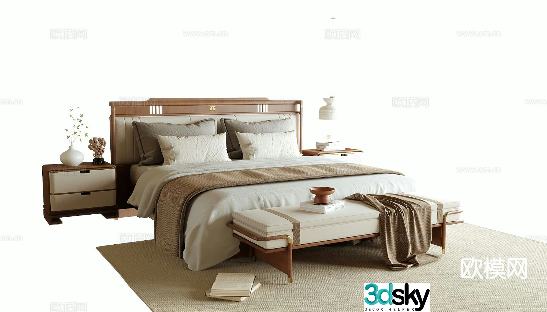 Medieval style double bed 3d model