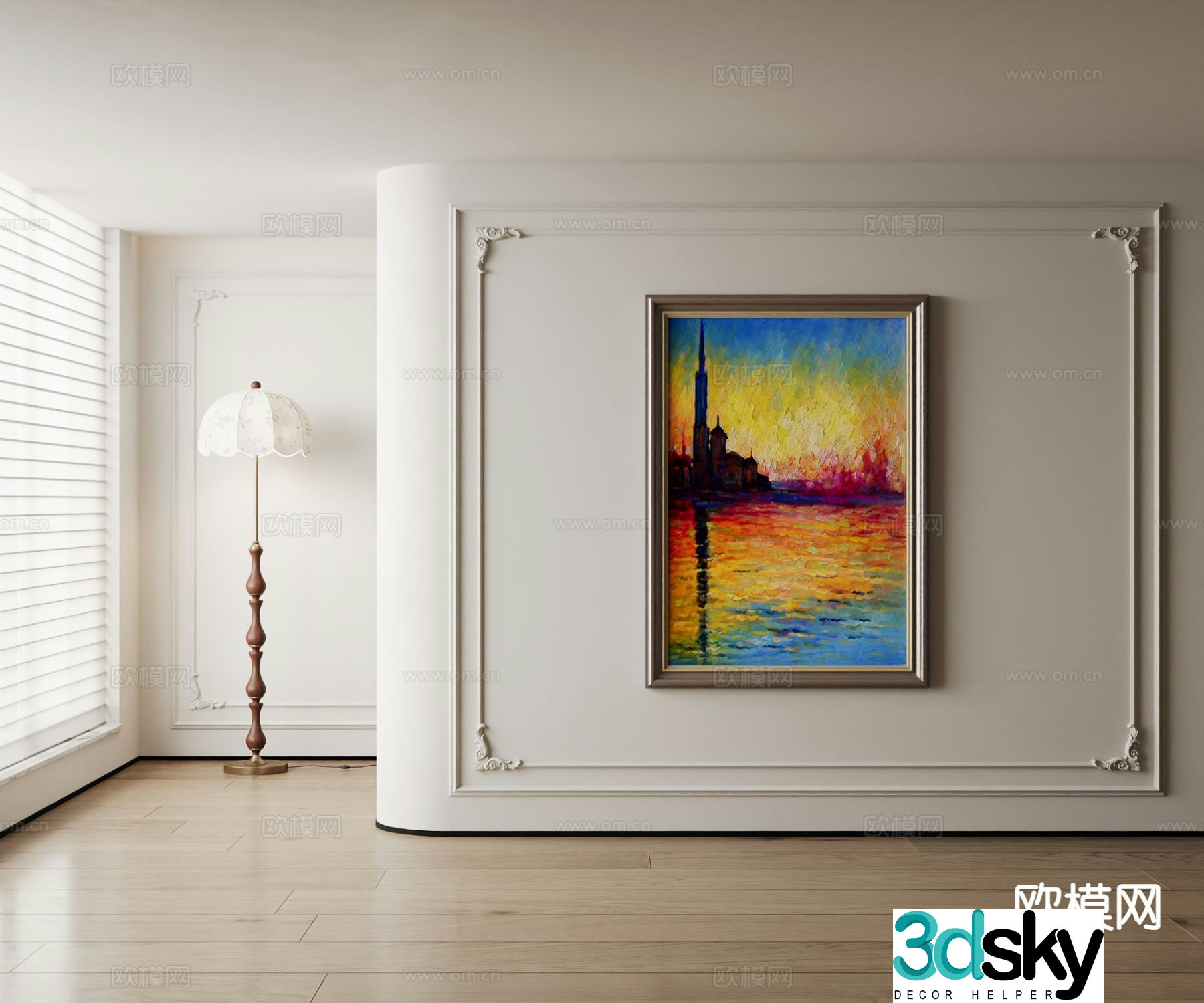 American decorative painting sunset landscape painting oil painting 3d model